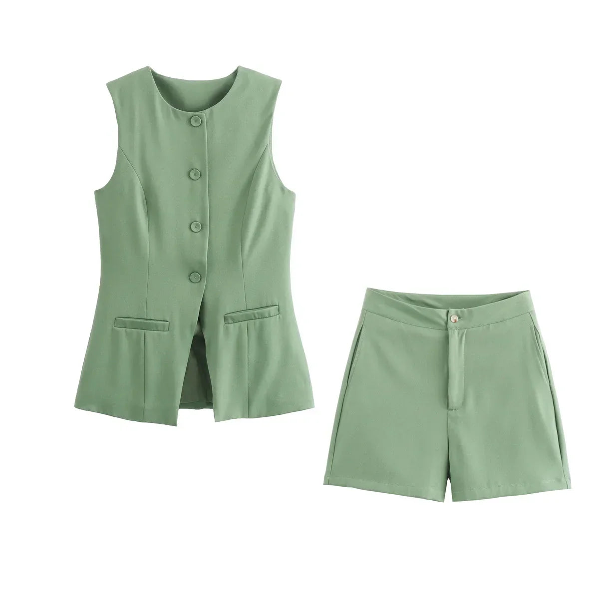 Pilar® | Elegant women's two-piece set vintage short sleeve button placket