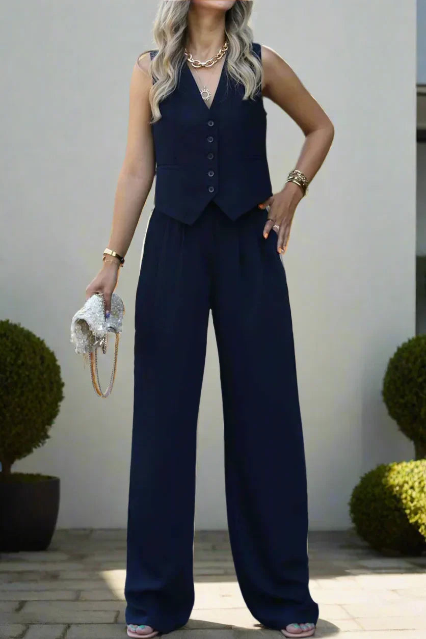 Brunella® | Elegant women's pantsuit set with V-neck and wide leg