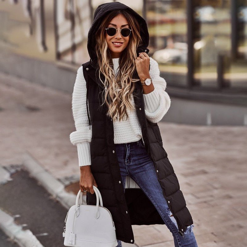Phoebe | Women's Long Hooded Puffer Vest