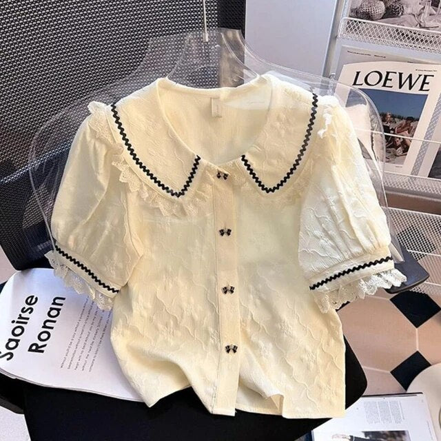 Kirstie® | Blouse With Peter Pan Collar And Puff Sleeves In French Style