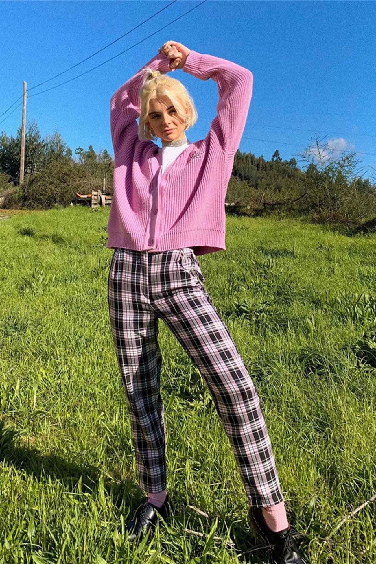 Marta | Pink cardigan with embroidered letters and buttons on the front