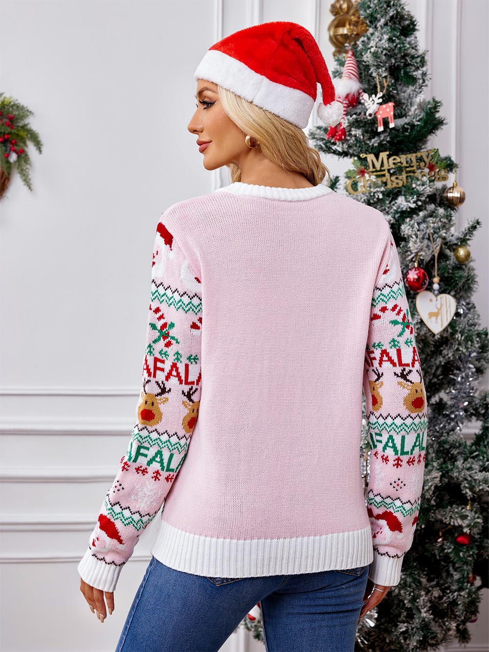 Cristina | Pink cute knitted Christmas sweater