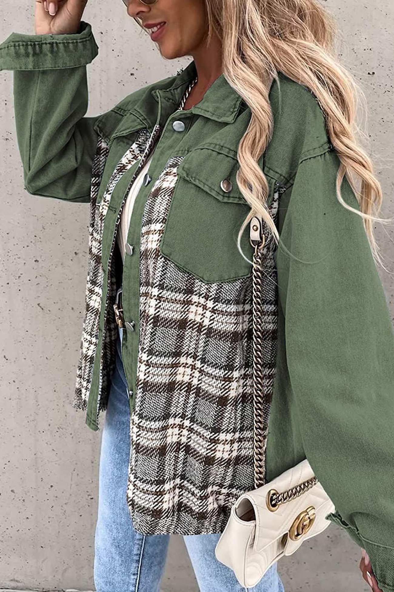 Ilona | Checked patchwork denim jacket