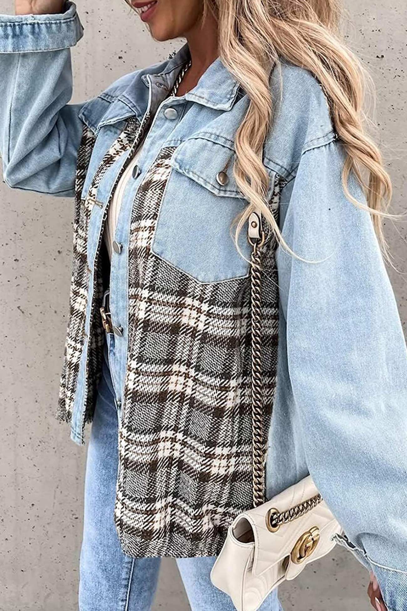 Ilona | Checked patchwork denim jacket