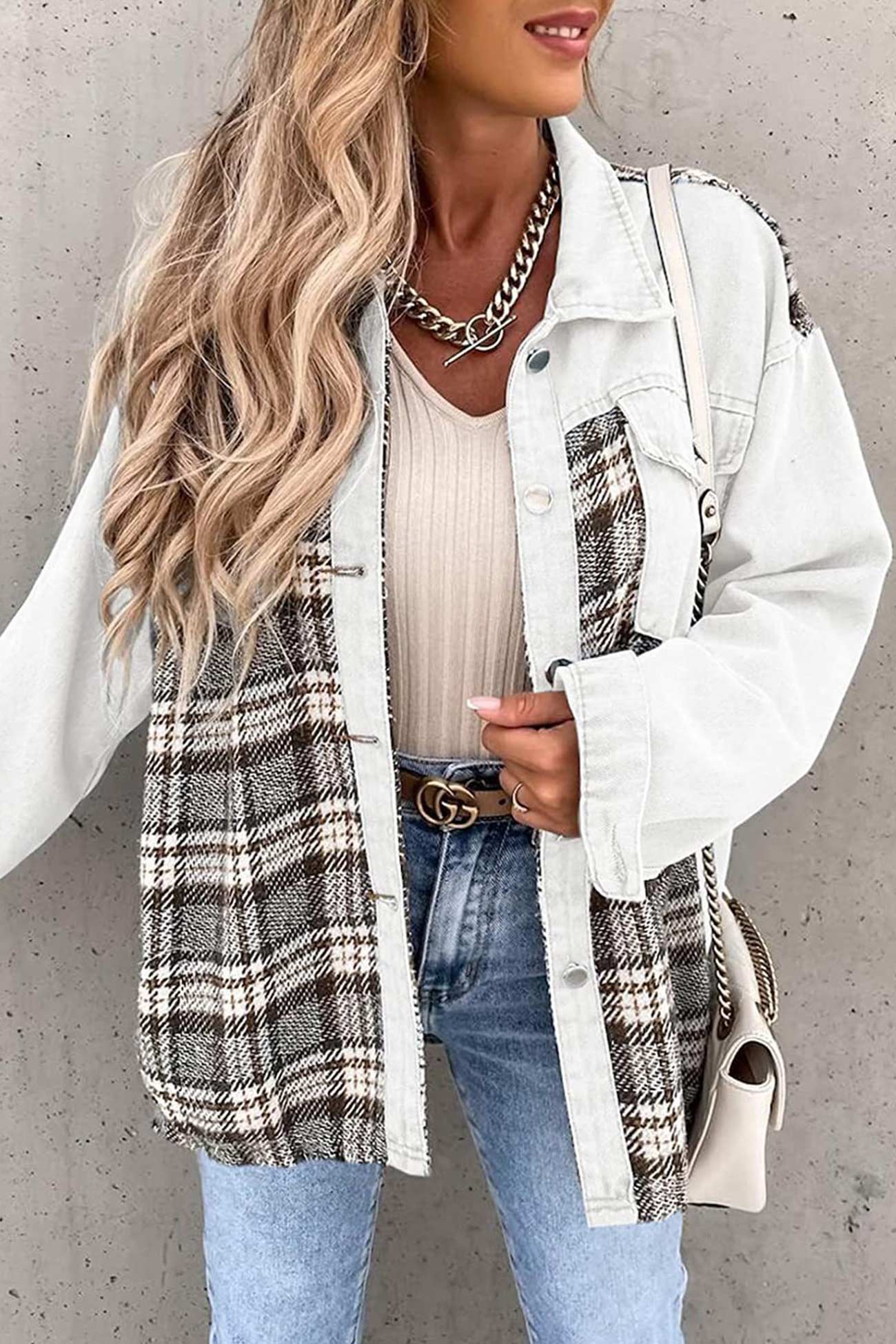 Ilona | Checked patchwork denim jacket