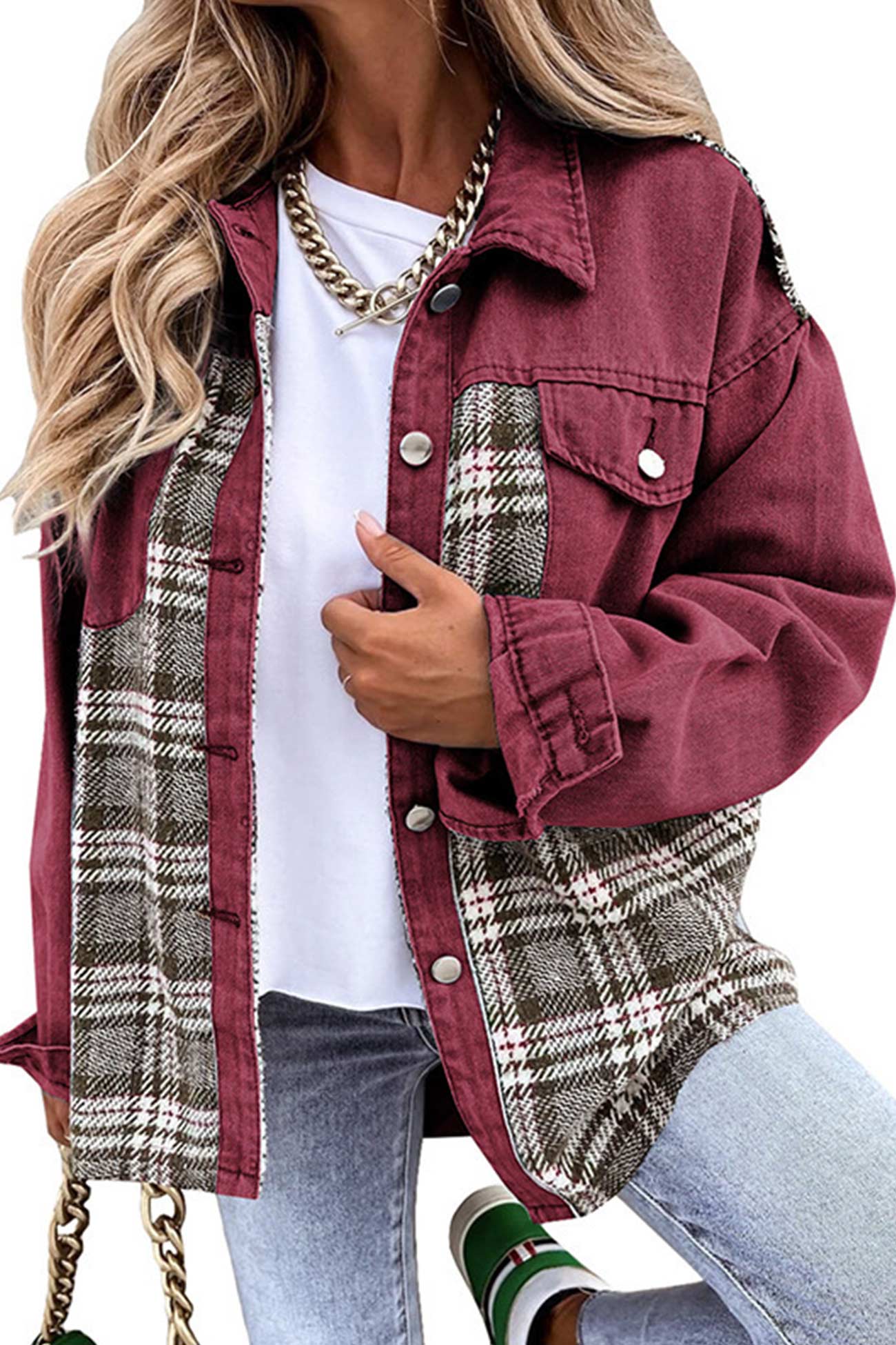 Ilona | Checked patchwork denim jacket
