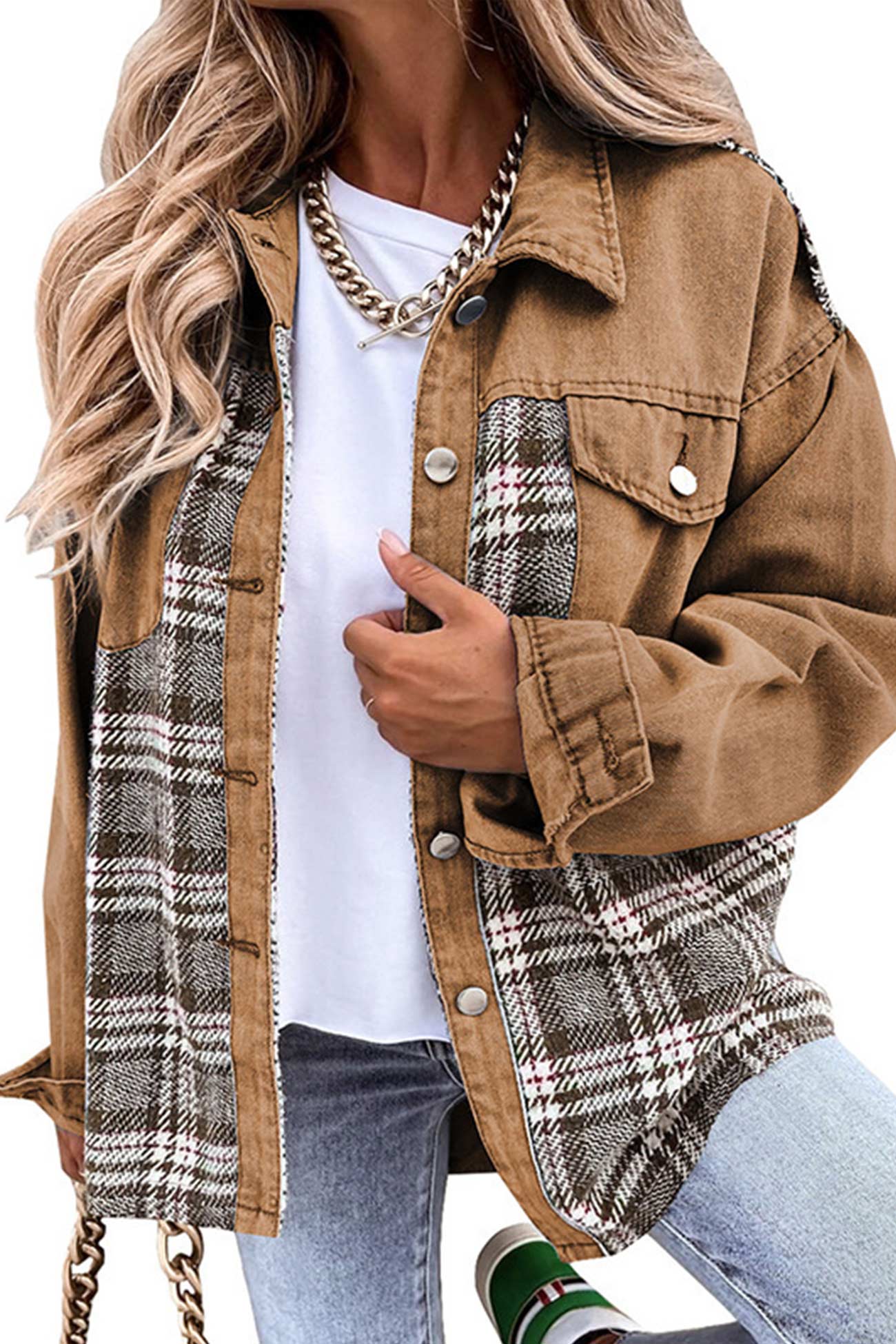 Ilona | Checked patchwork denim jacket