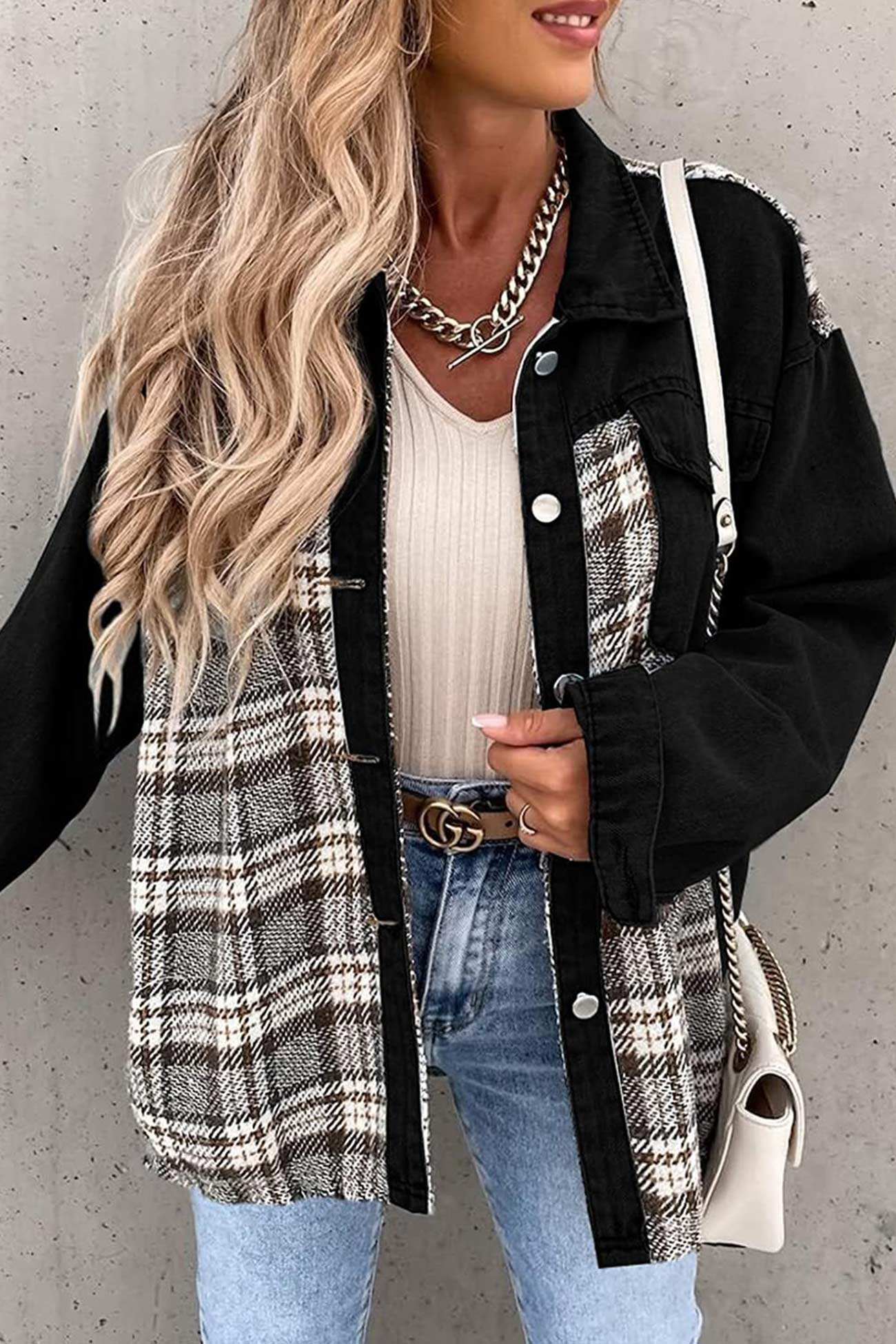 Ilona | Checked patchwork denim jacket
