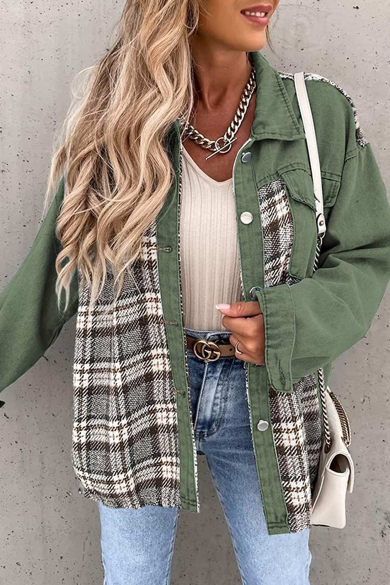 Ilona | Checked patchwork denim jacket