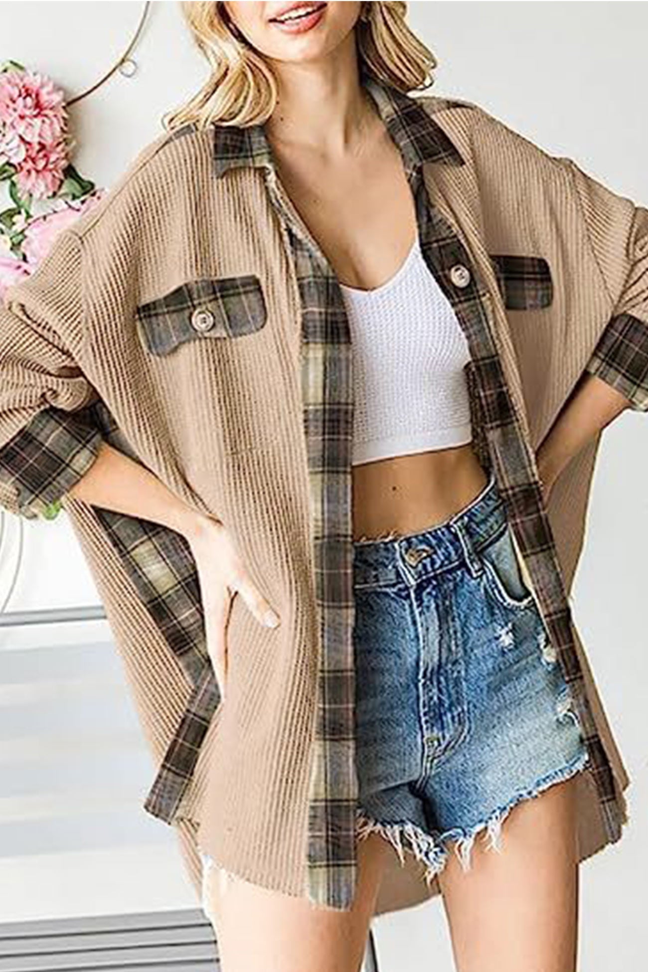 Brigitte | Checked patchwork blouses with irregular hems