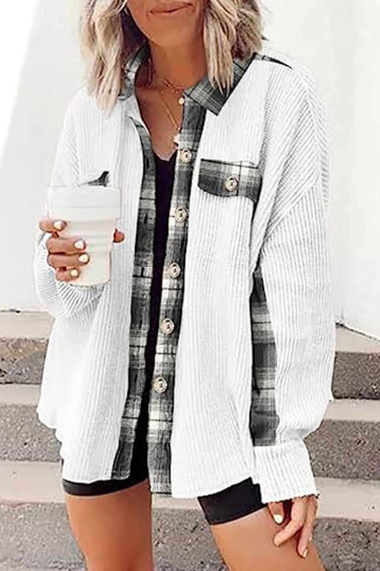 Brigitte | Checked patchwork blouses with irregular hems