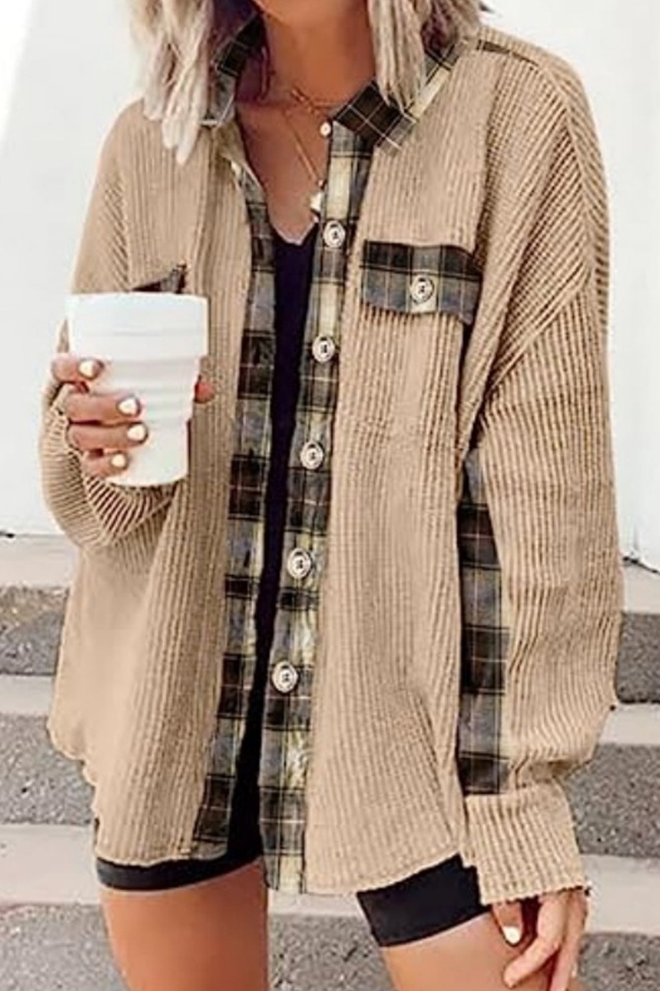 Brigitte | Checked patchwork blouses with irregular hems
