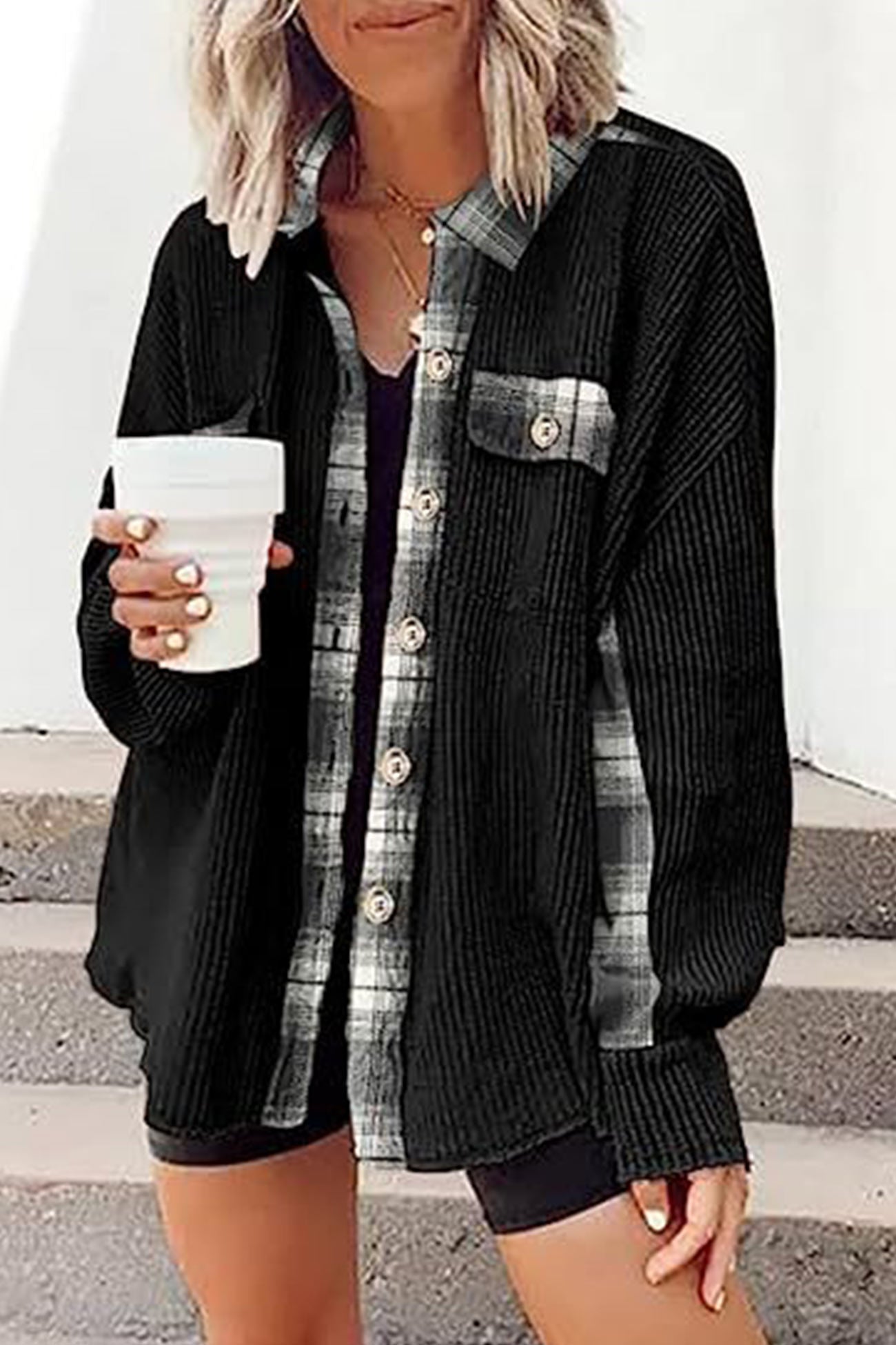 Brigitte | Checked patchwork blouses with irregular hems