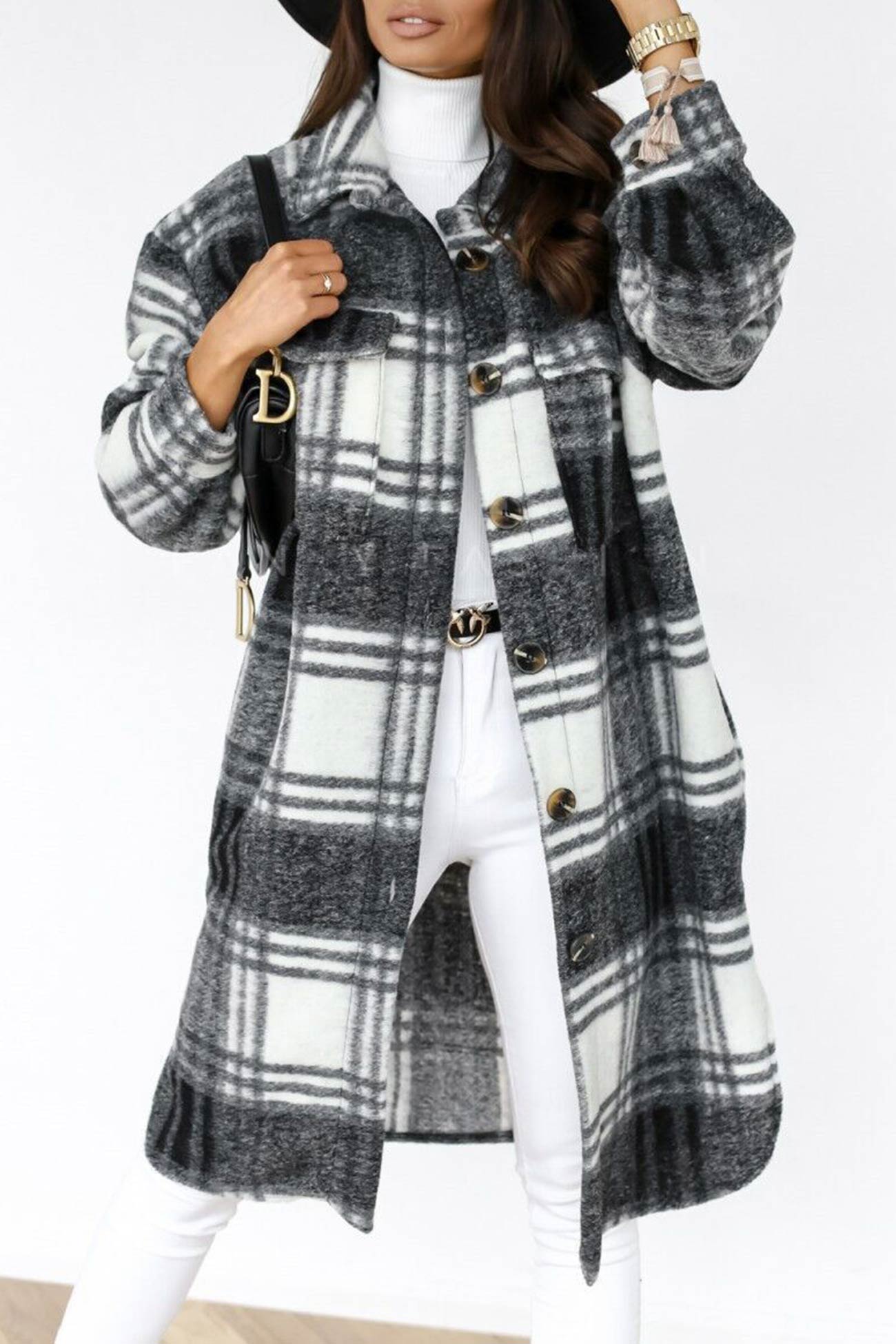 Simona | Checked single-breasted shirt jacket