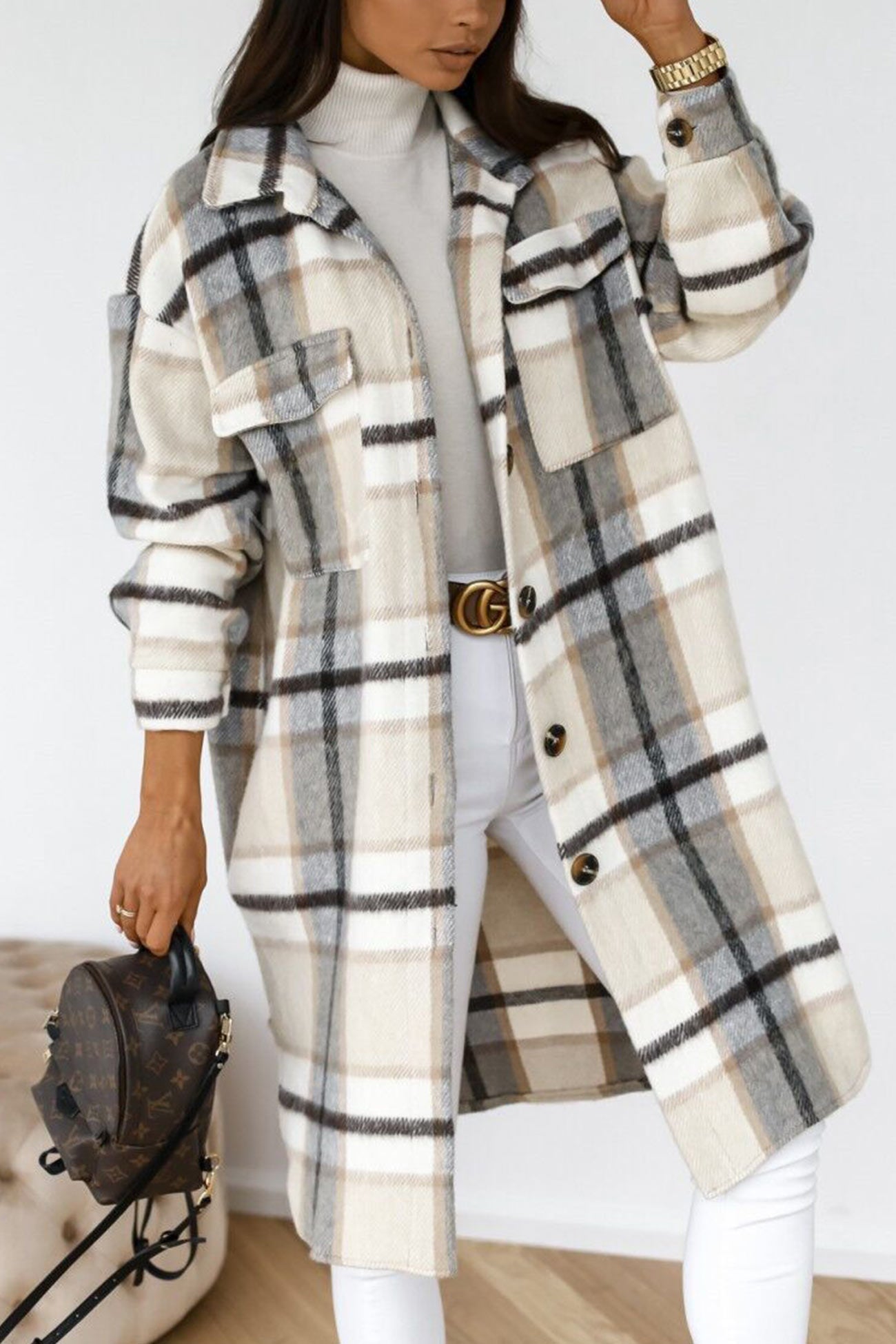 Simona | Checked single-breasted shirt jacket