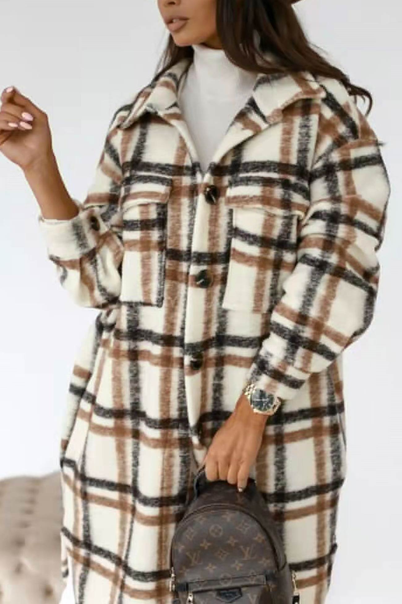 Simona | Checked single-breasted shirt jacket