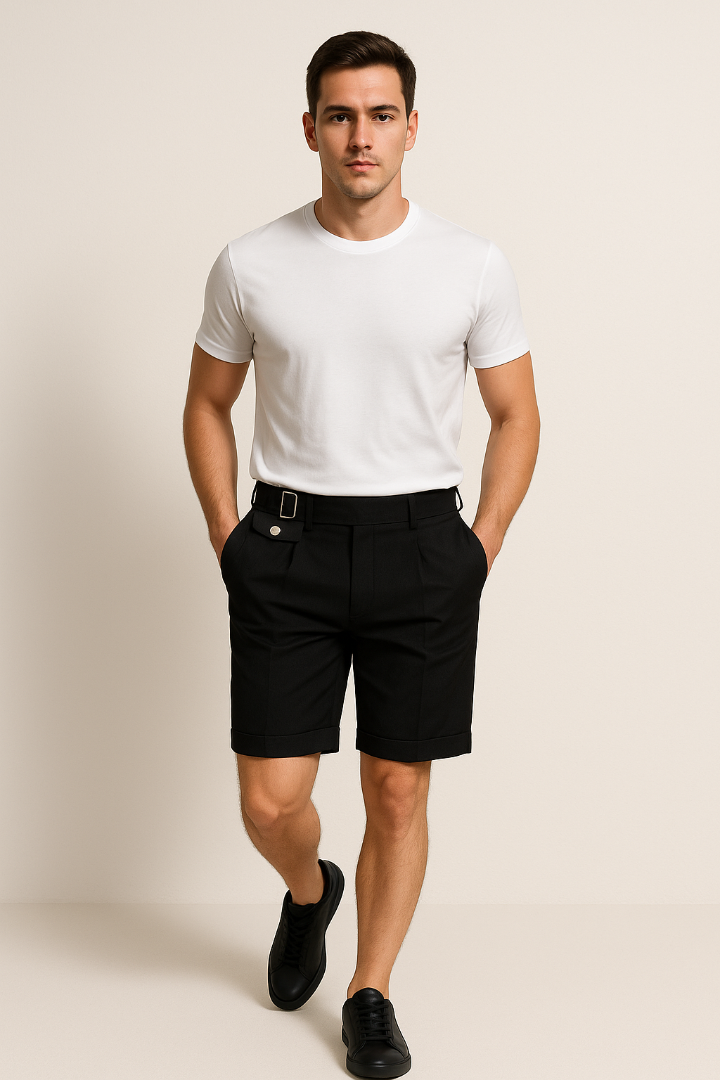 John | Men’s Pleated Tailored Shorts Side Buckles