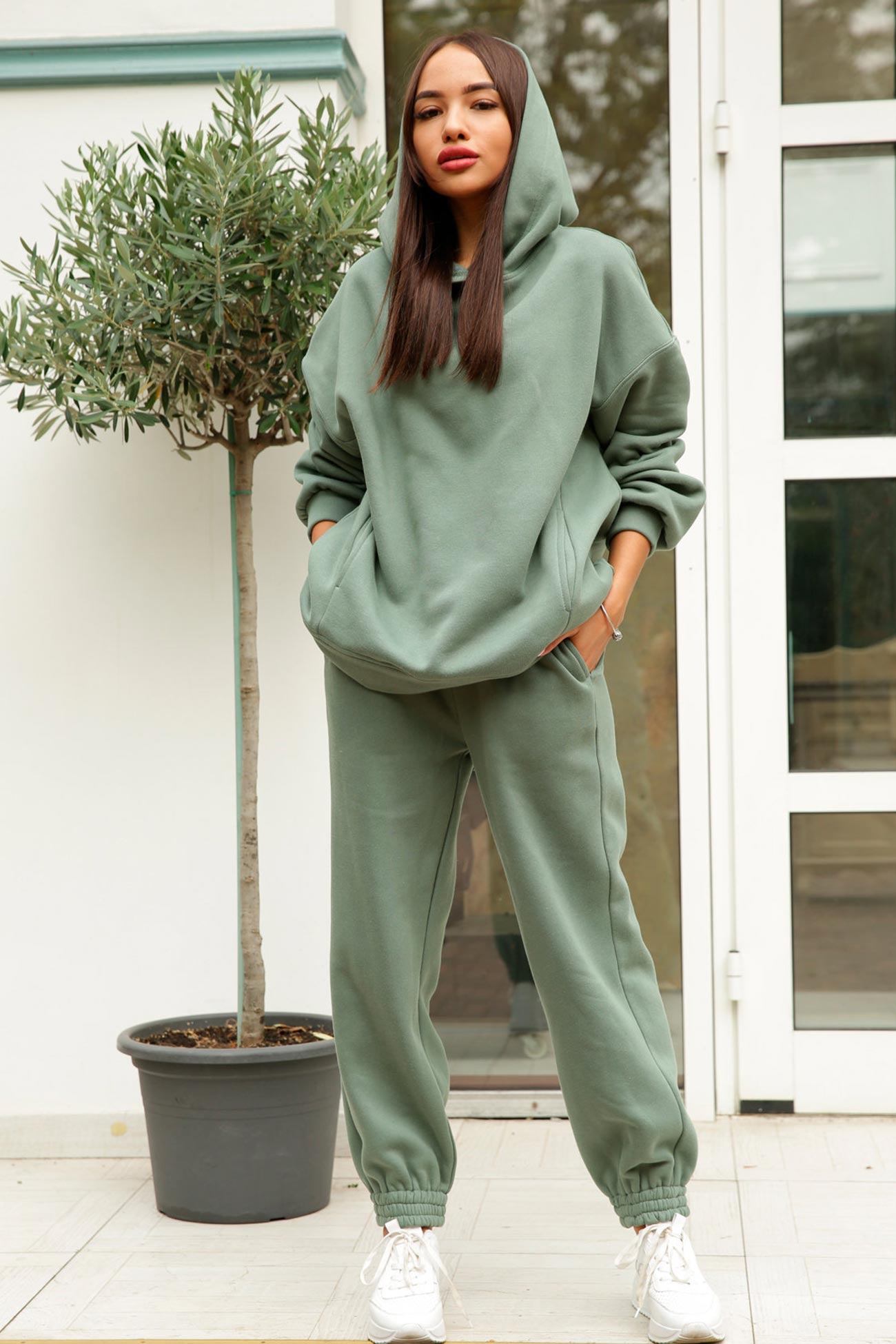 Marina | Long pants set with hood and elastic waistband and pockets