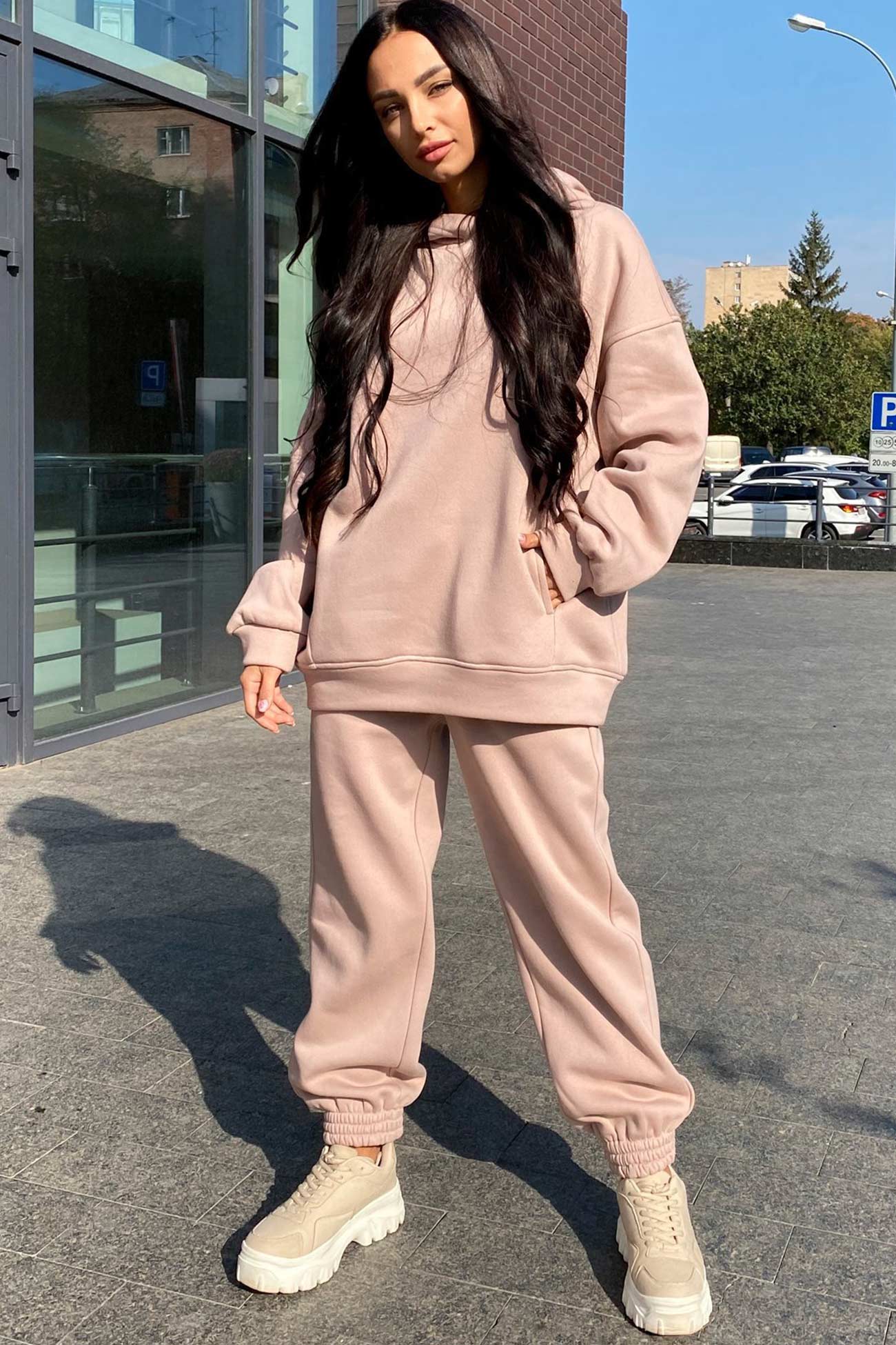 Marina | Long pants set with hood and elastic waistband and pockets