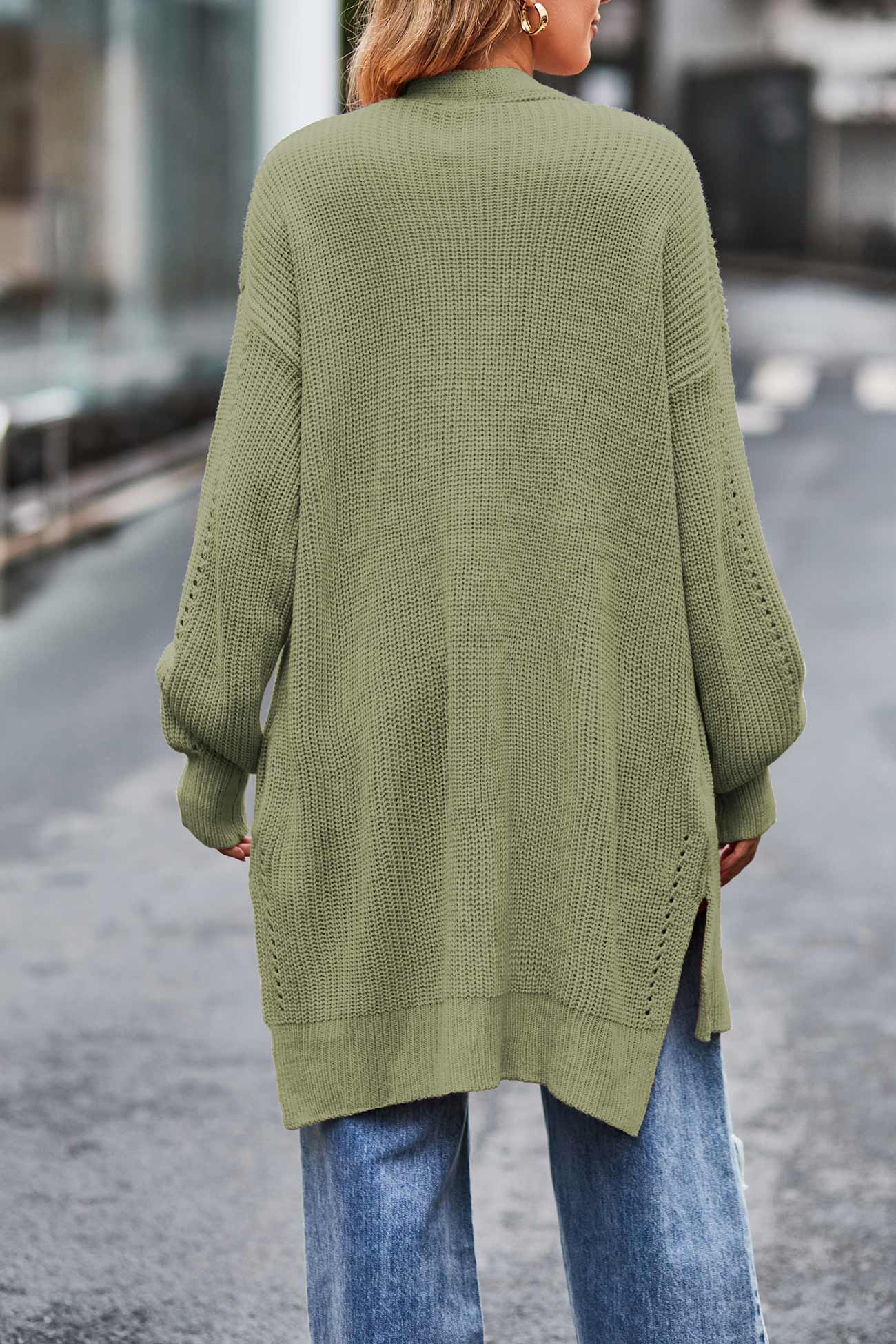 Nadine | Long cardigan with pockets, open front slit and hem
