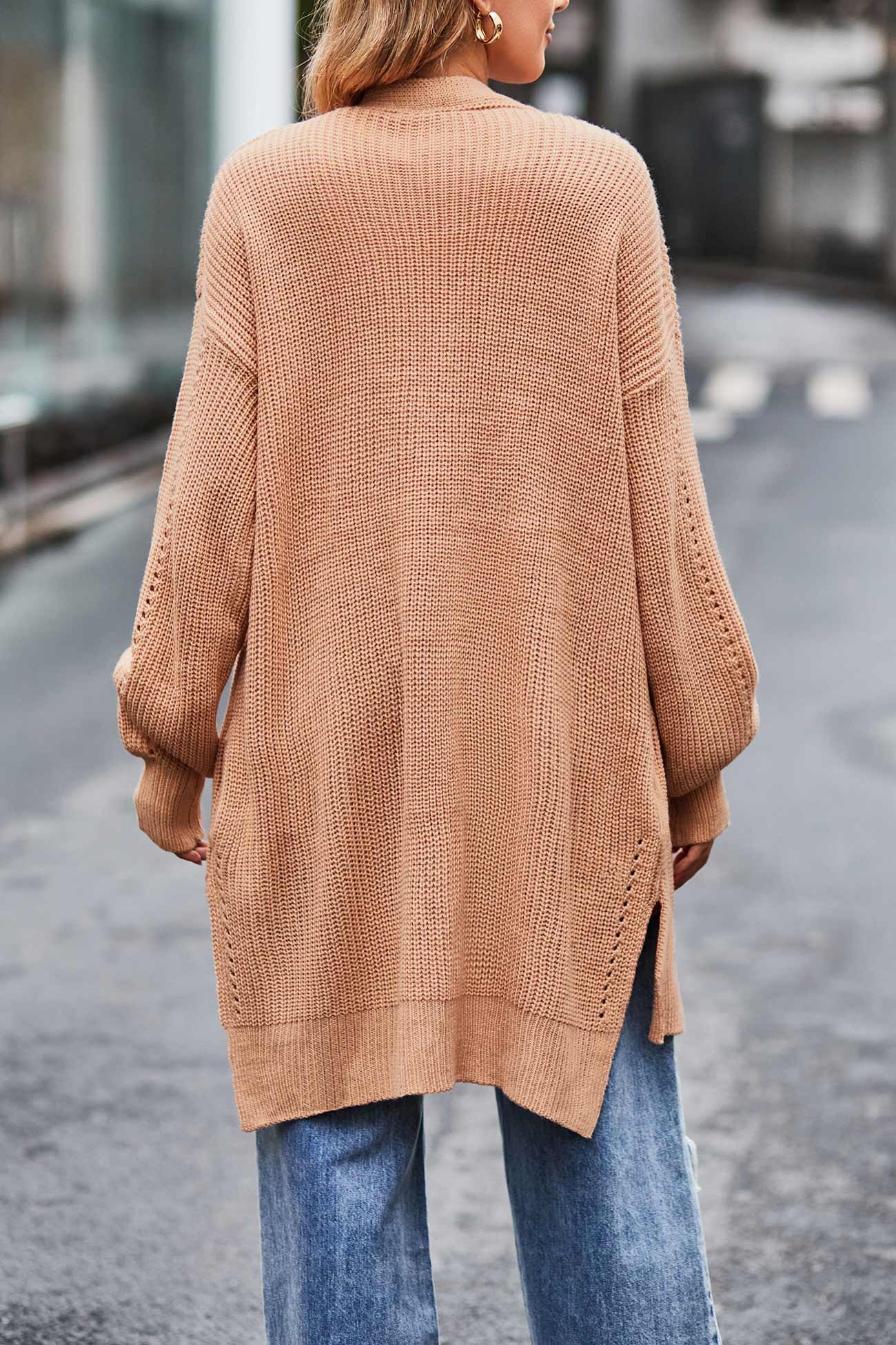 Nadine | Long cardigan with pockets, open front slit and hem