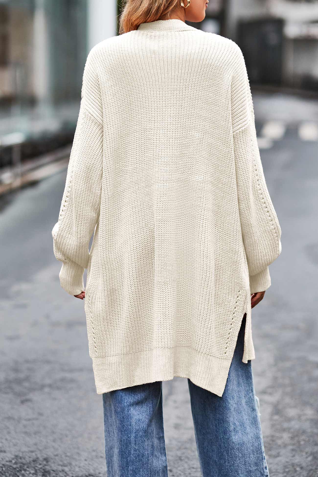 Nadine | Long cardigan with pockets, open front slit and hem