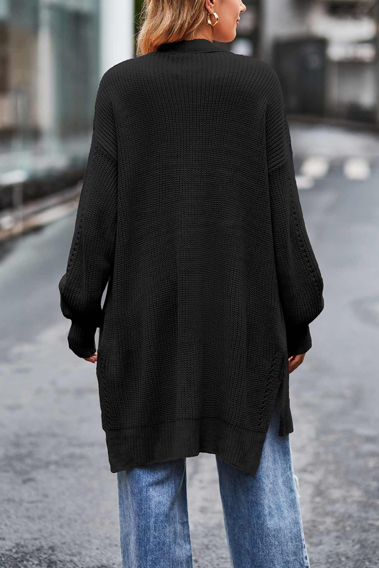 Nadine | Long cardigan with pockets, open front slit and hem