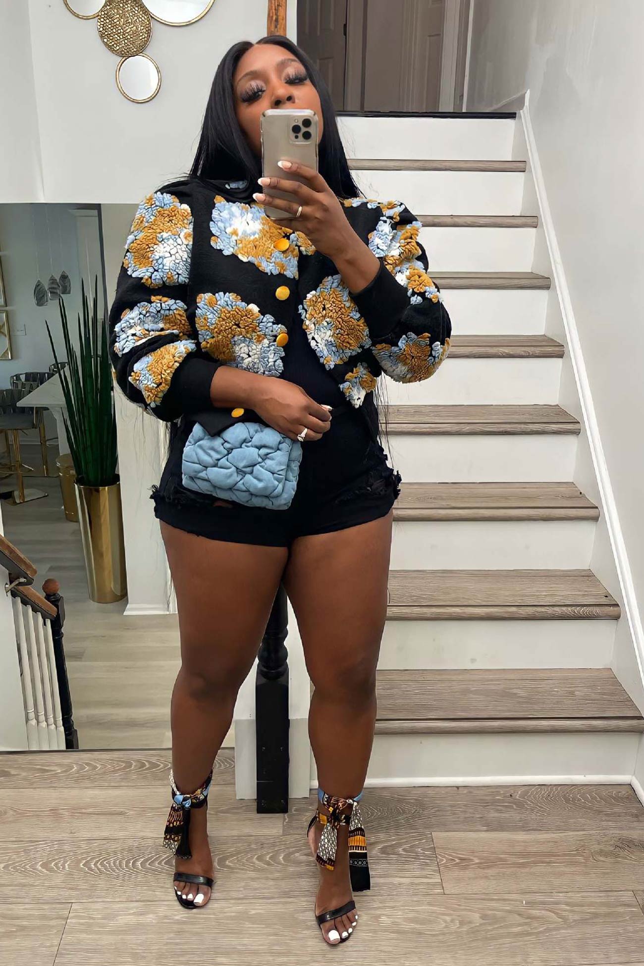 Monica | Floral jacquard cardigan with puff sleeves