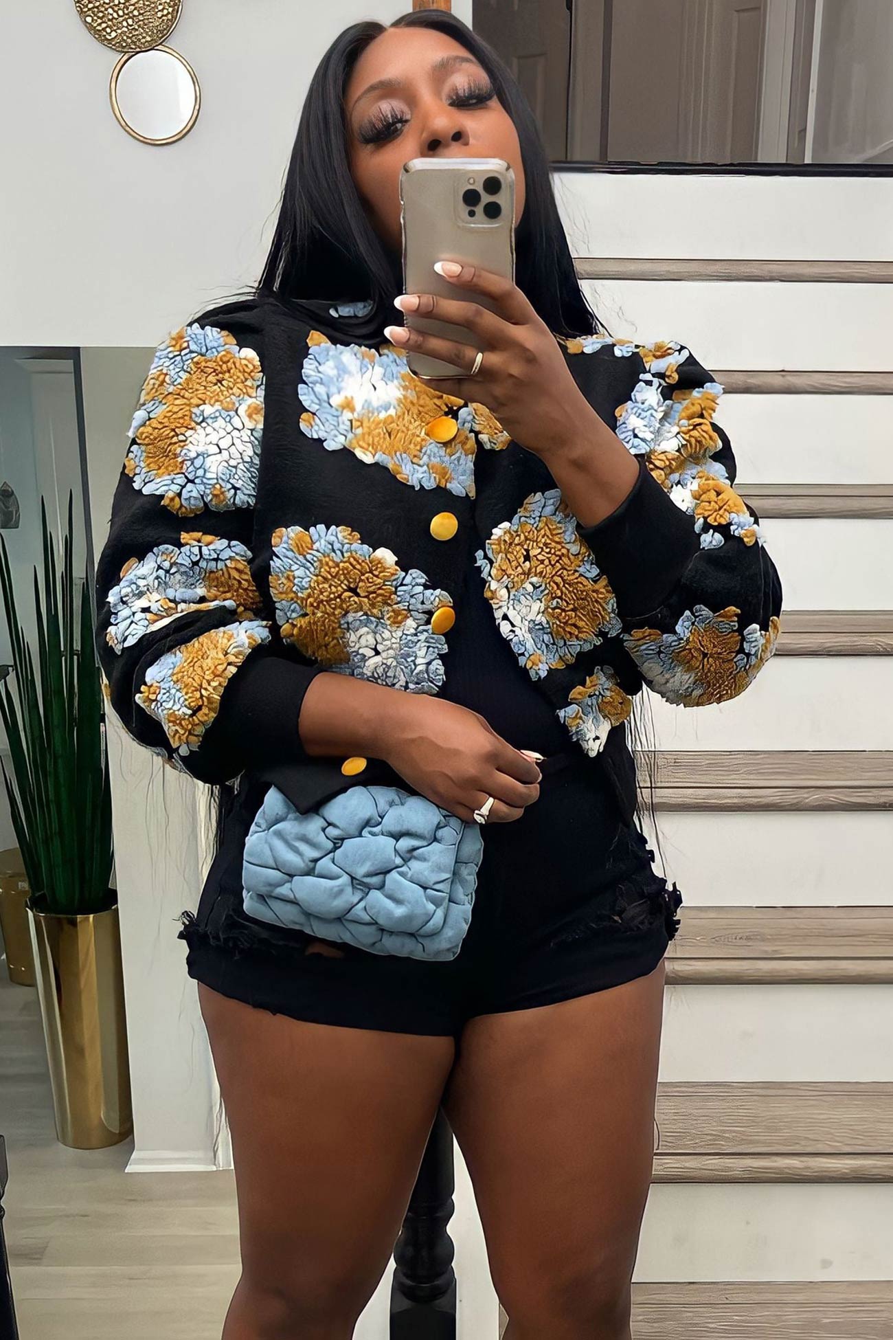 Monica | Floral jacquard cardigan with puff sleeves