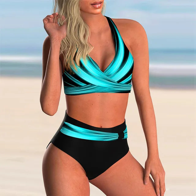 Hana® | Women'S High Waisted Push-Up Halter Bikini Set