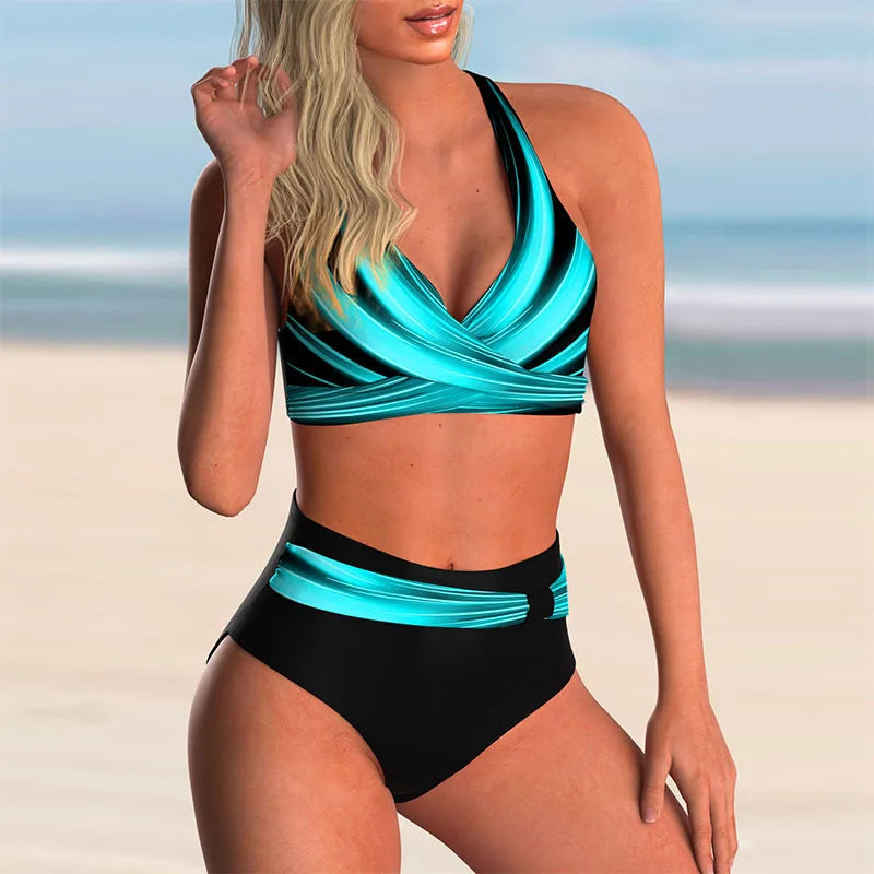 Yolanda® | Women'S High Waisted Push-Up Halter Bikini Set
