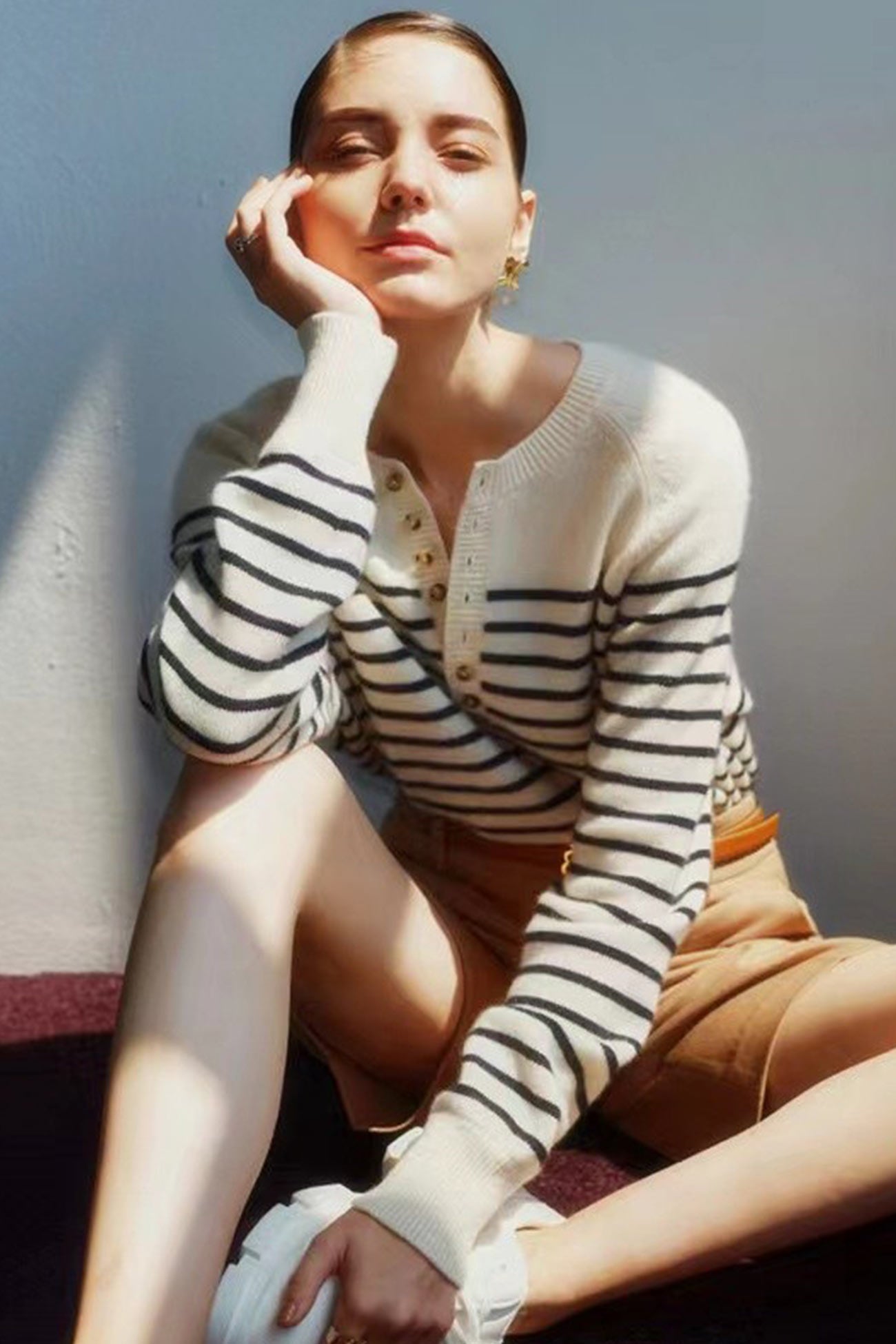 Paula | Striped sweater with a crew neck and button placket at the front