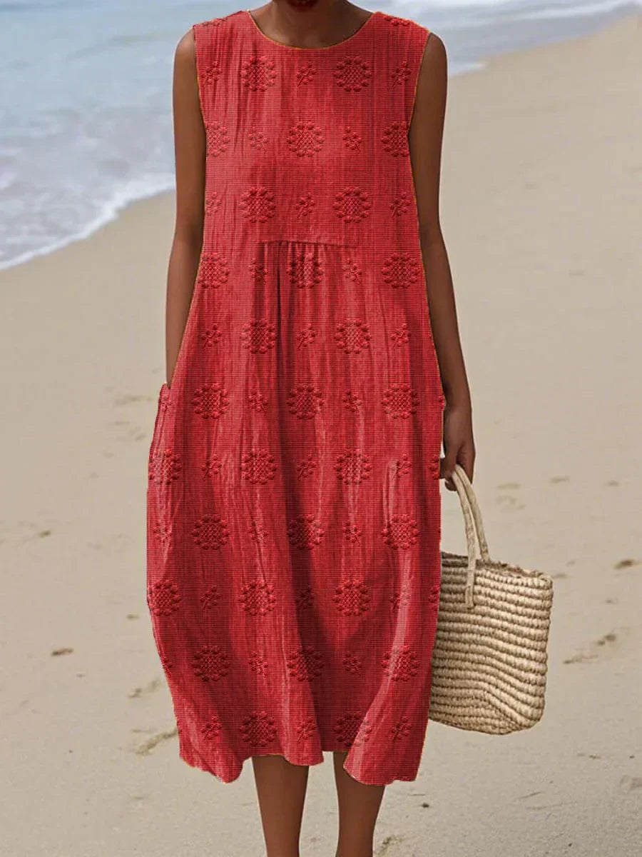 Iris® | Elegant sleeveless women's cotton dress with pockets