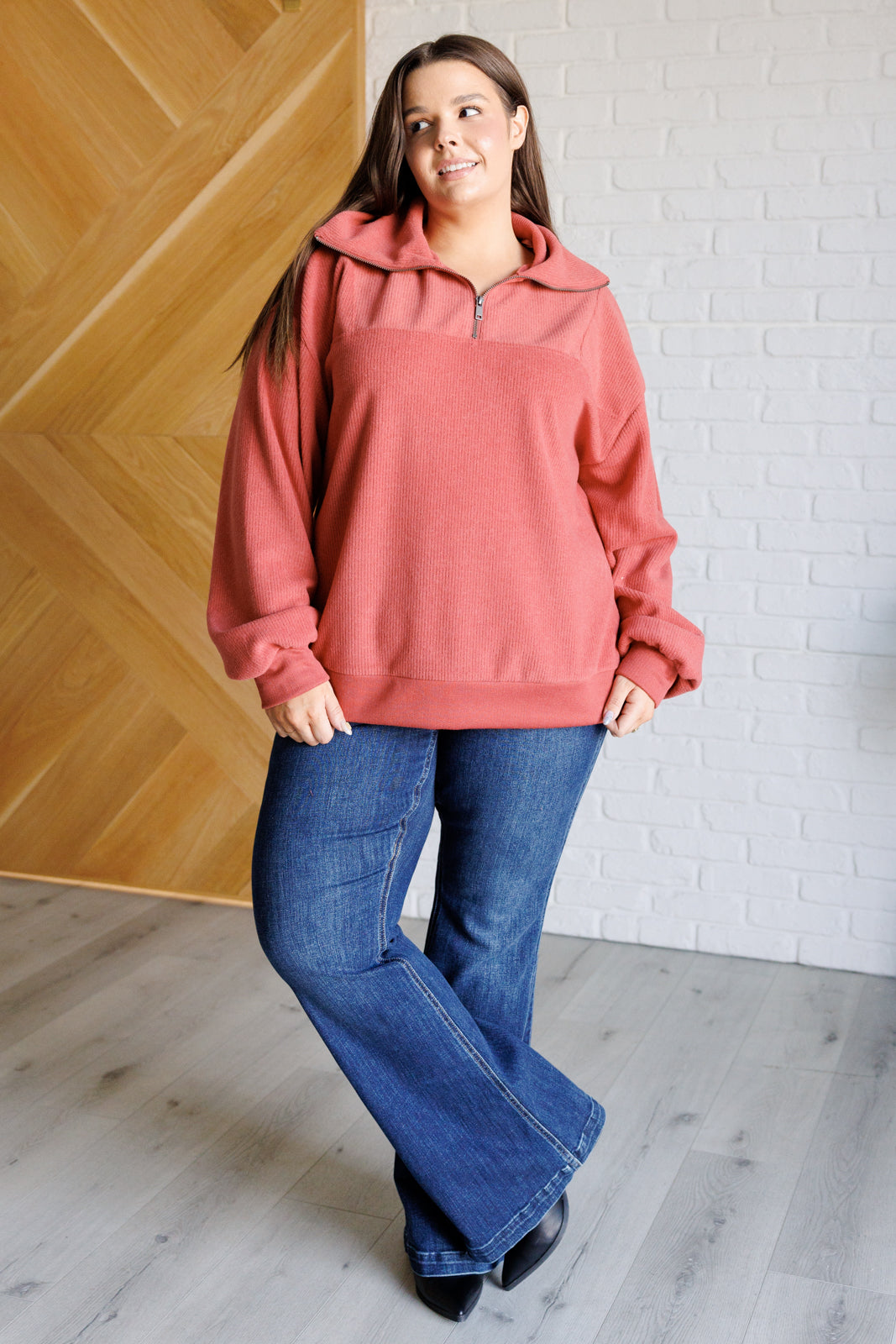 Alma | Quiete the Impression half zip sweater in rust