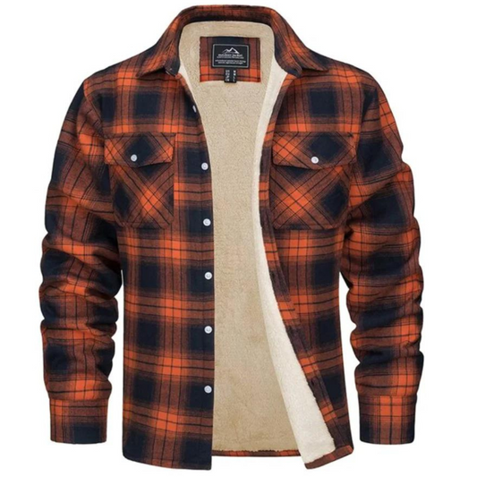 Men's Checked Bomber Jacket with Warm Lining and Snap Pockets