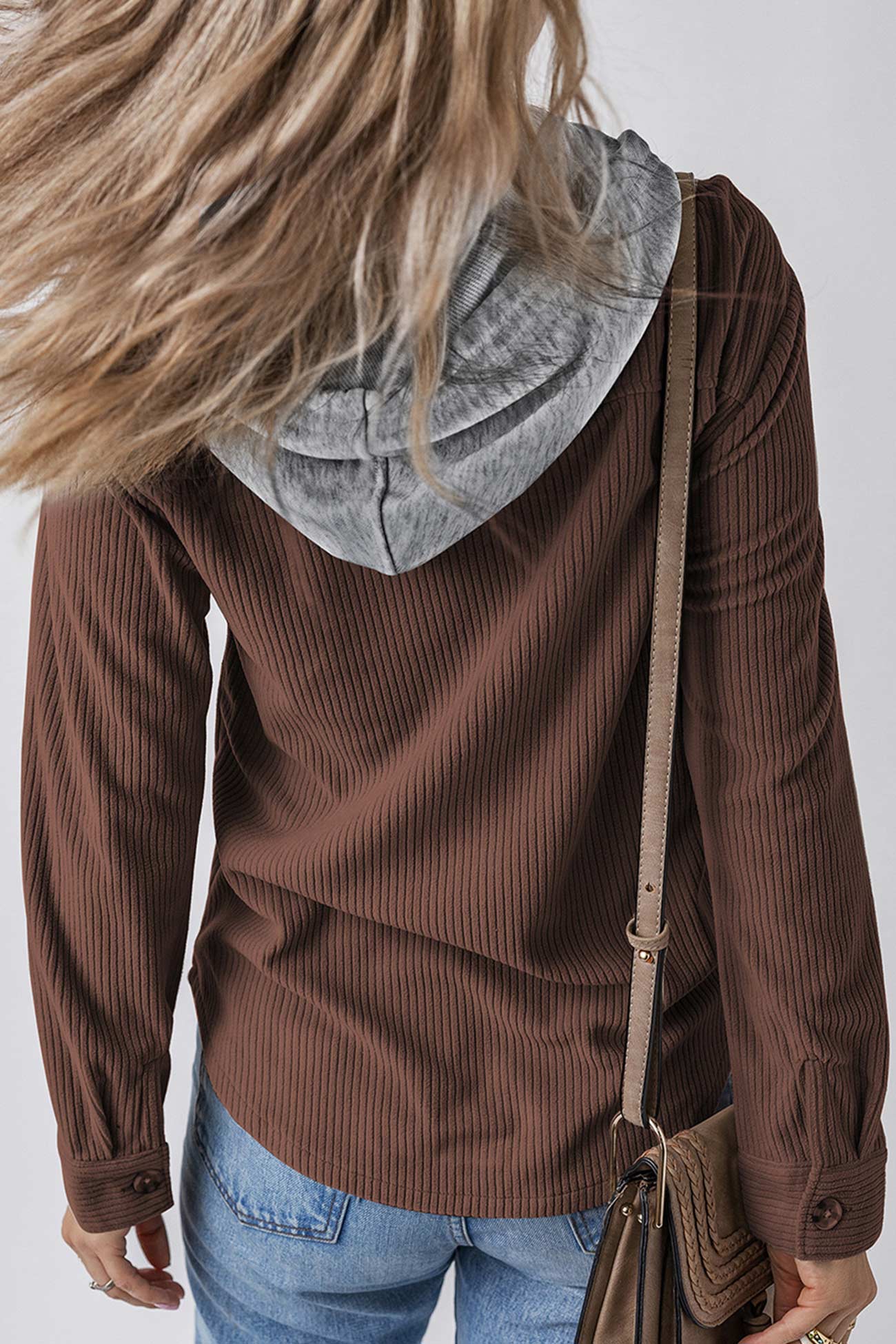 Ulla | Ribbed hooded jacket with button placket