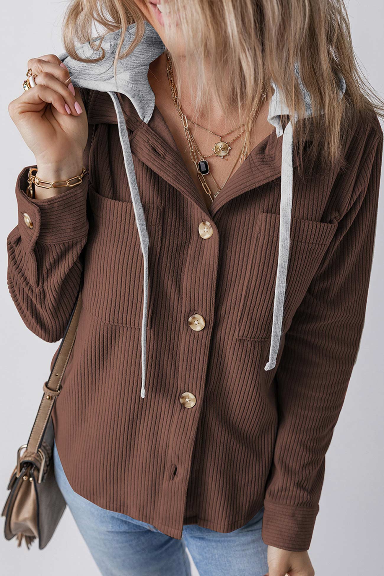 Ulla | Ribbed hooded jacket with button placket