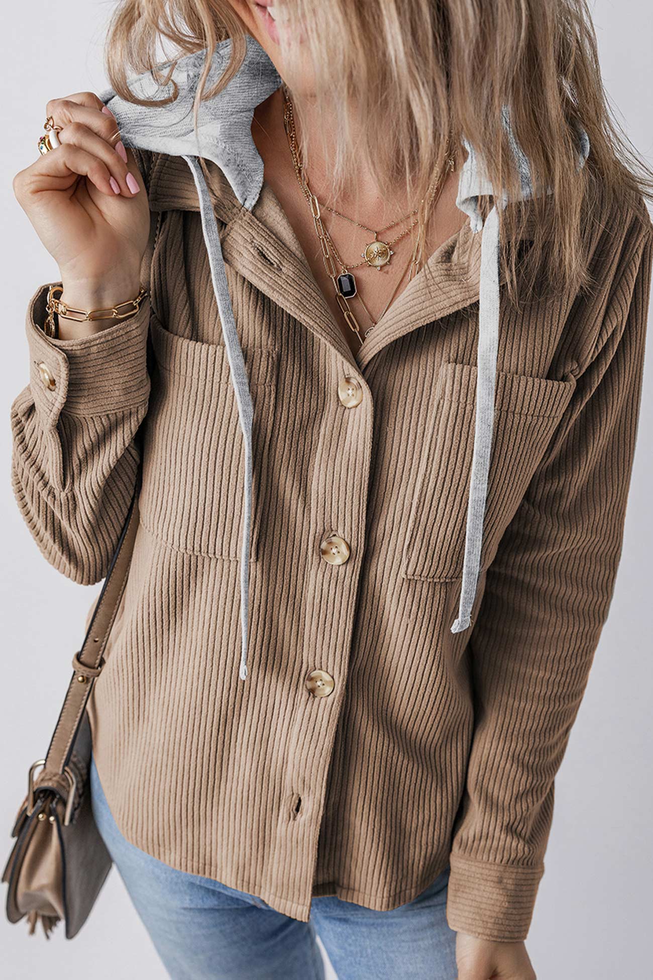 Ulla | Ribbed hooded jacket with button placket