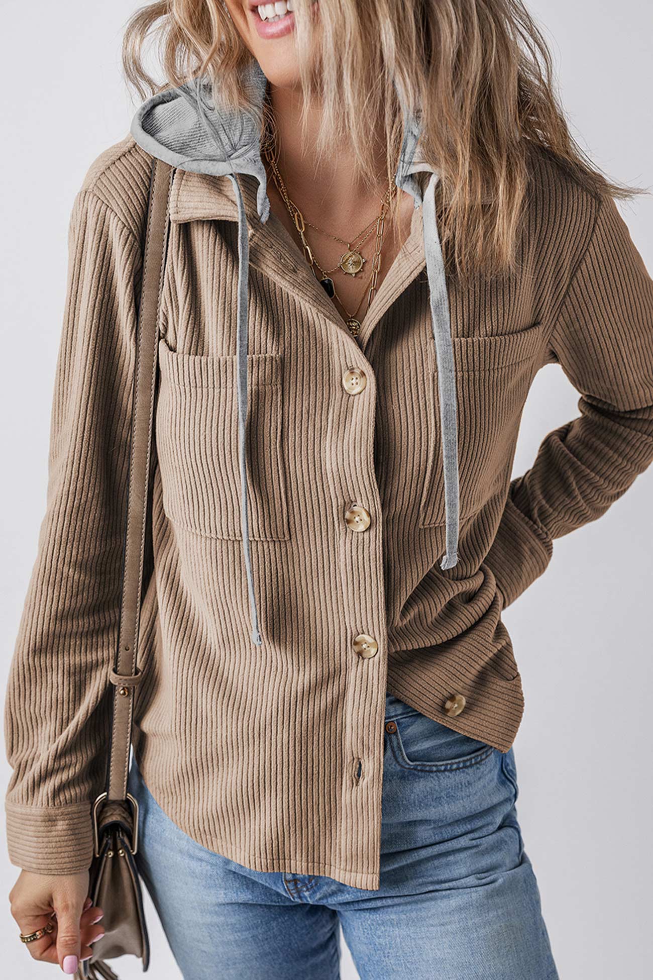 Ulla | Ribbed hooded jacket with button placket