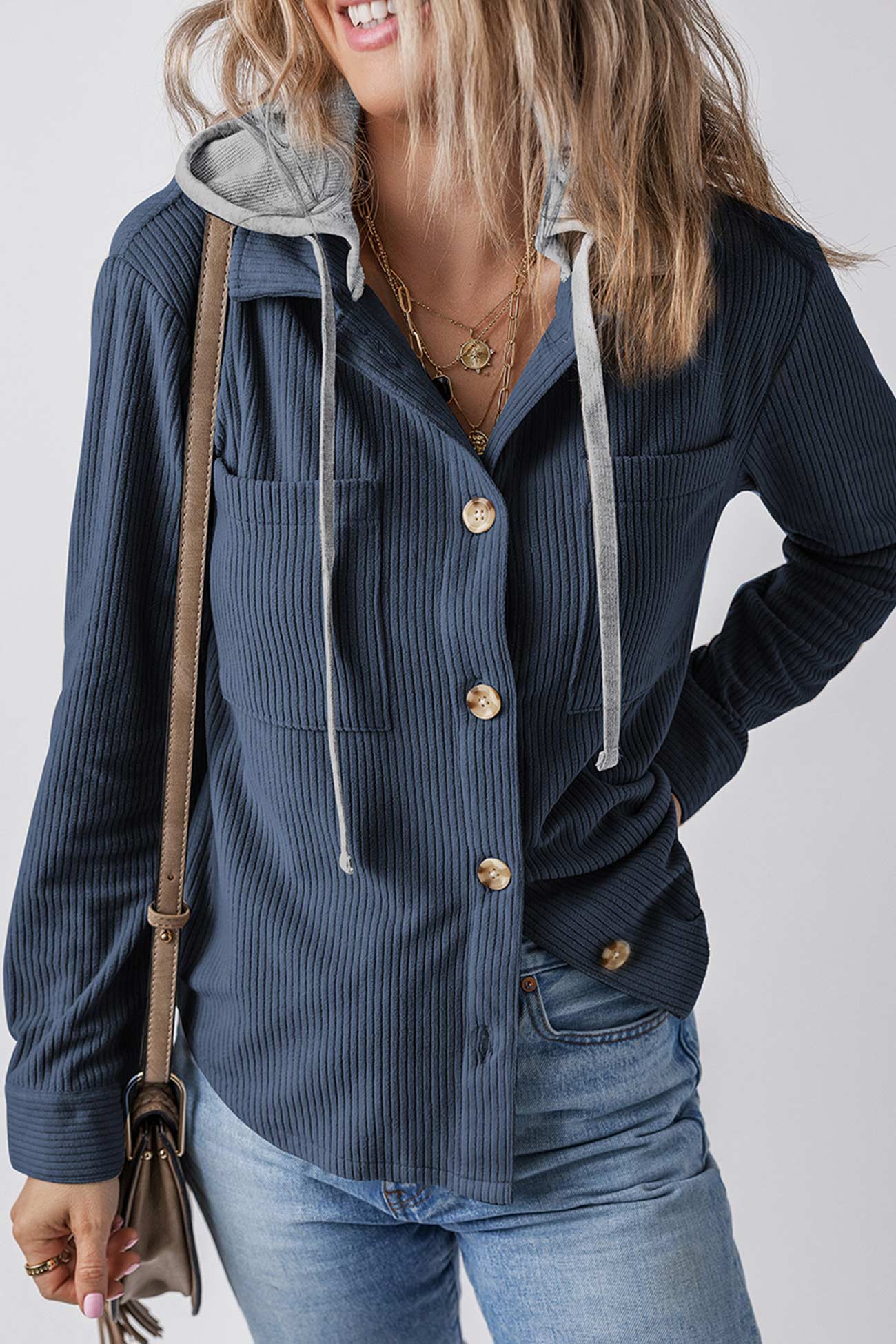 Ulla | Ribbed hooded jacket with button placket