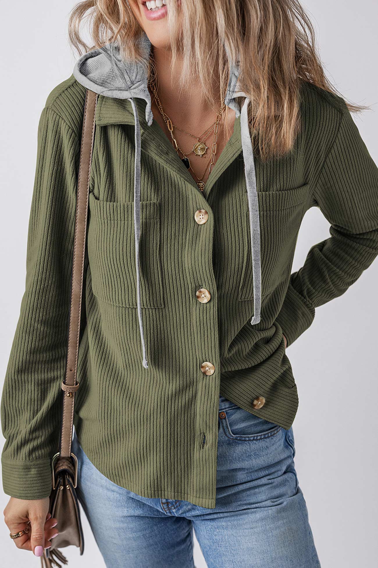 Ulla | Ribbed hooded jacket with button placket