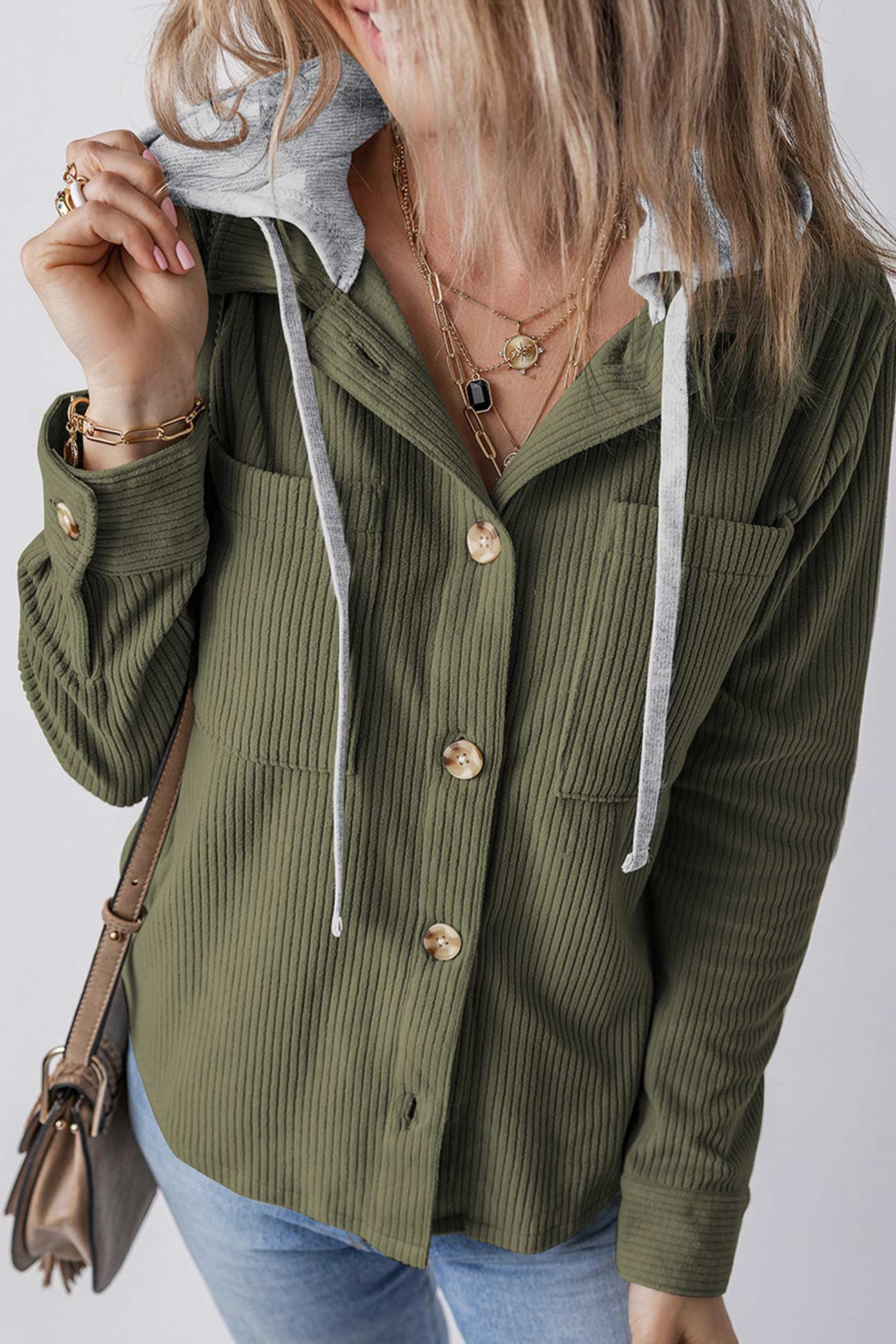 Ulla | Ribbed hooded jacket with button placket