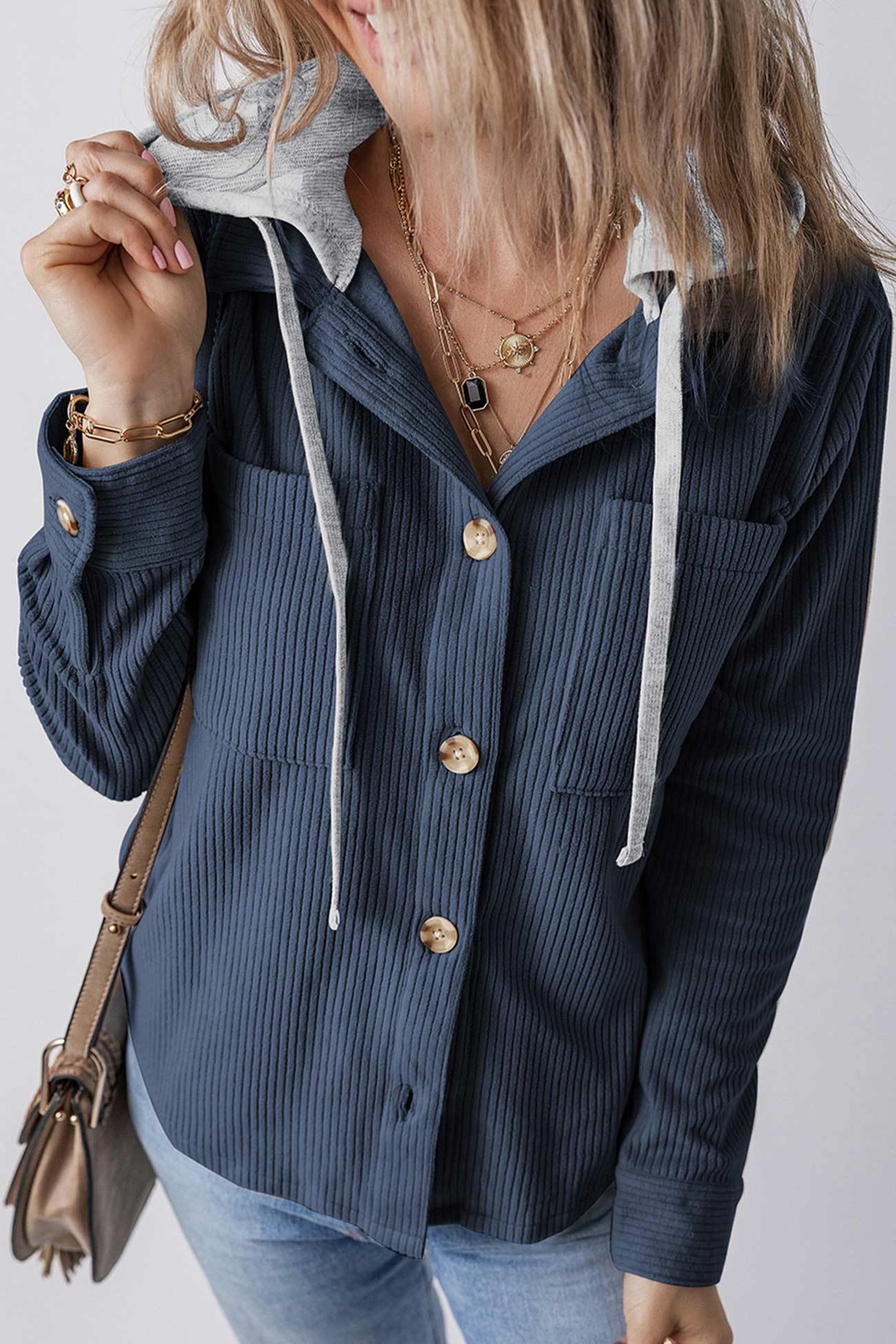 Ulla | Ribbed hooded jacket with button placket