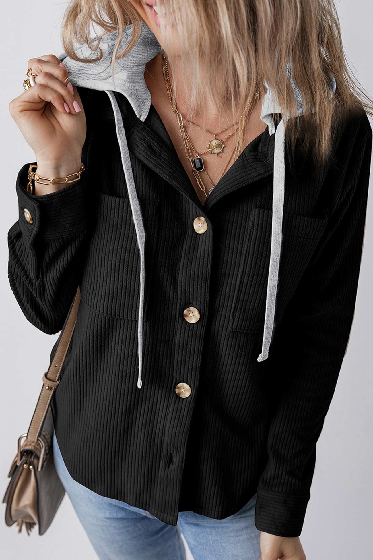 Ulla | Ribbed hooded jacket with button placket