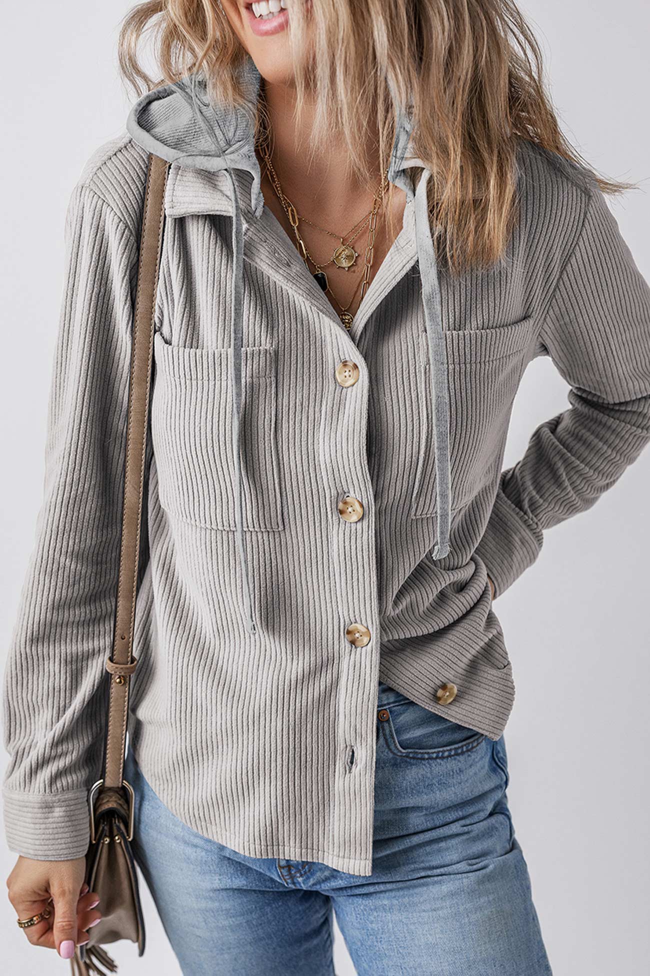 Ulla | Ribbed hooded jacket with button placket