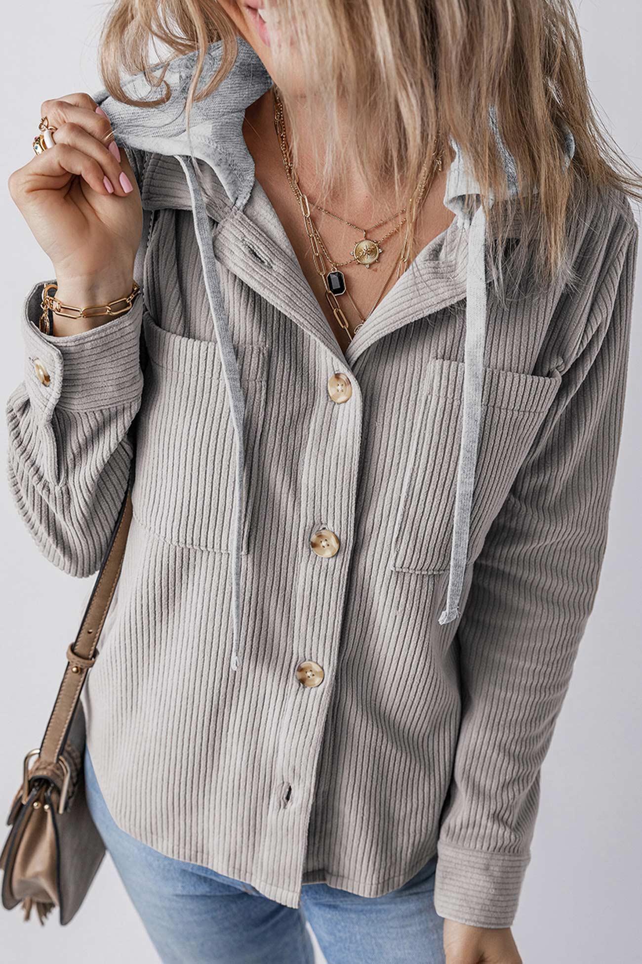 Ulla | Ribbed hooded jacket with button placket