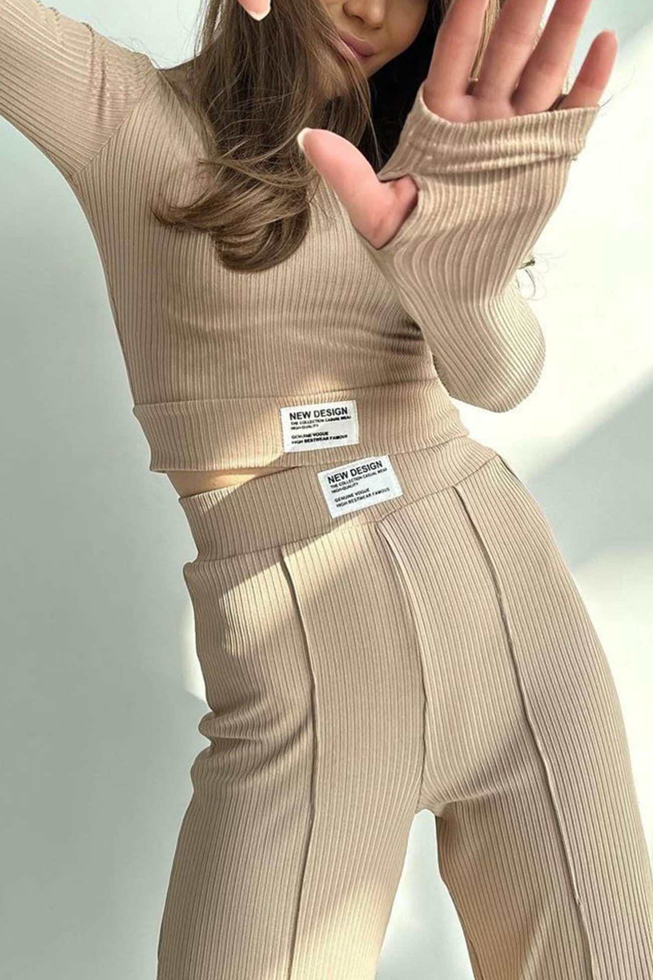 Lidia | Long pants suits with ribbed knit crop top