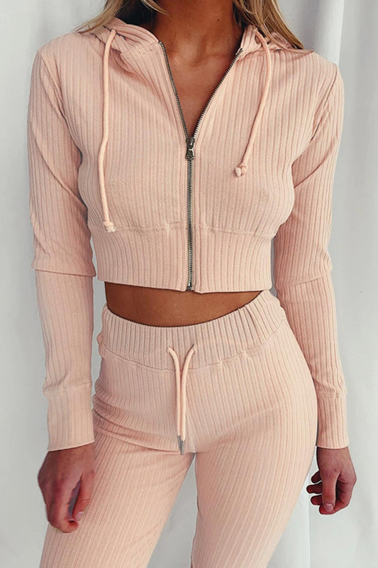 Paola | Long pants suits with ribbed knit hoodie