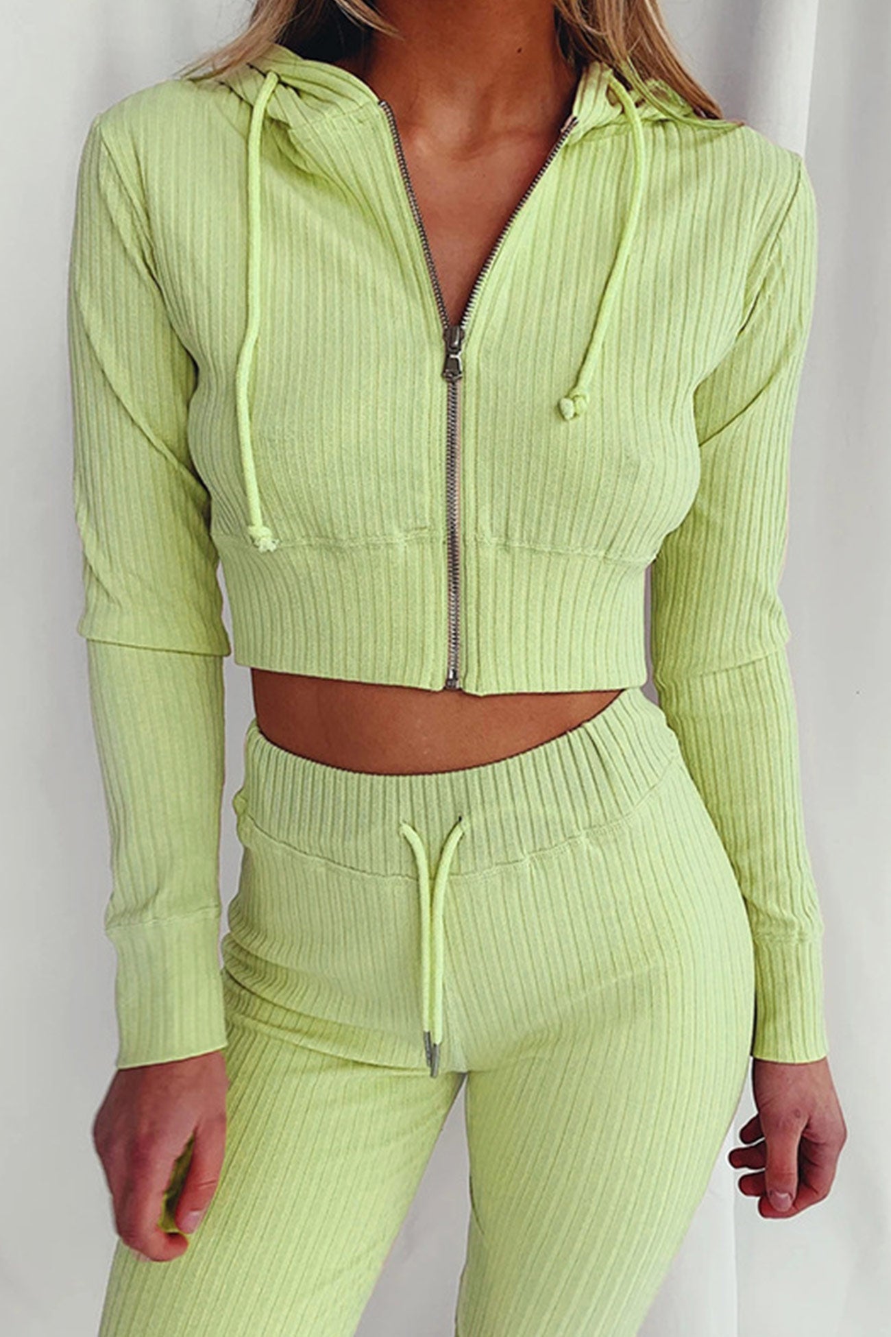 Paola | Long pants suits with ribbed knit hoodie