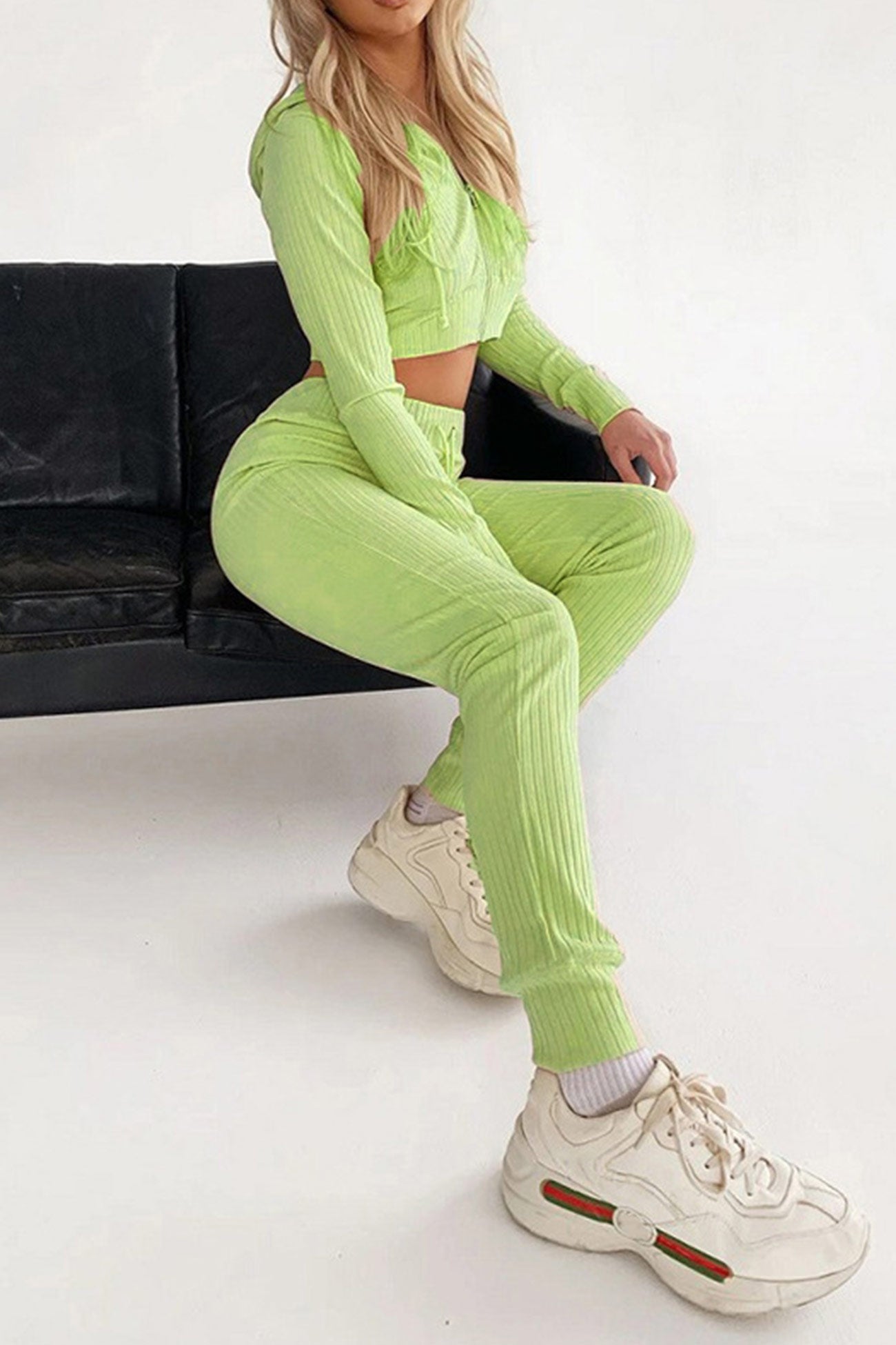 Paola | Long pants suits with ribbed knit hoodie